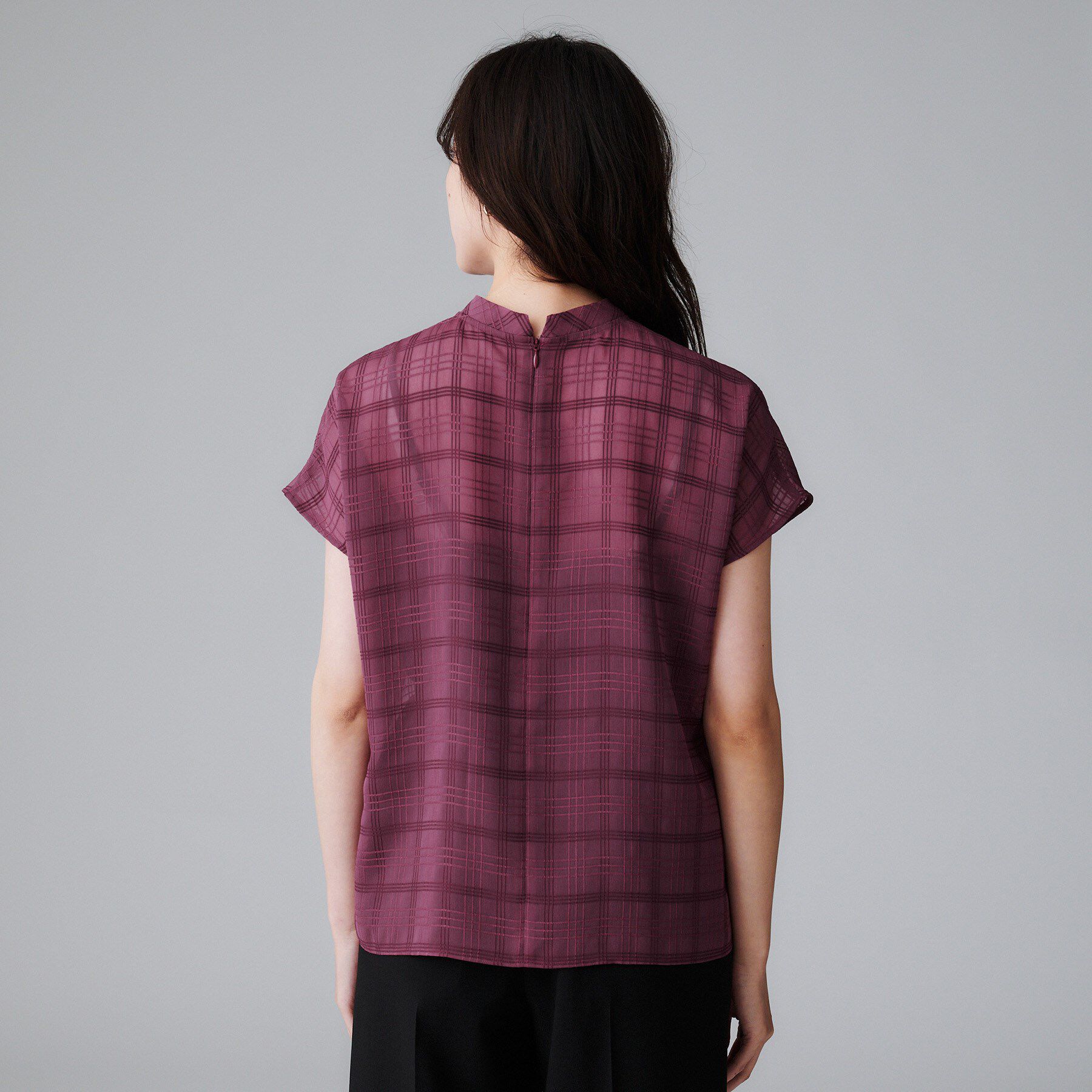 UNTITLED「【シアー】チェックスタンドネックブラウス」|シャツ・ブラウス|