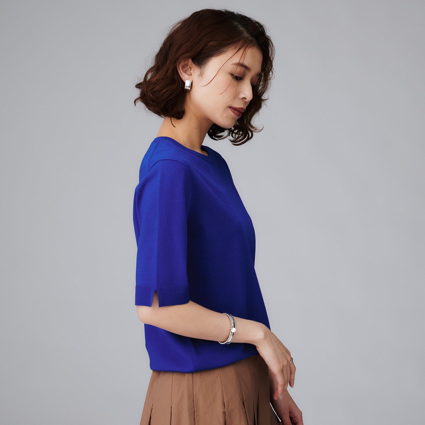 UNTITLED「【アンサンブル可/薄手/洗える】5分袖クルーニット」|ニット・セーター|