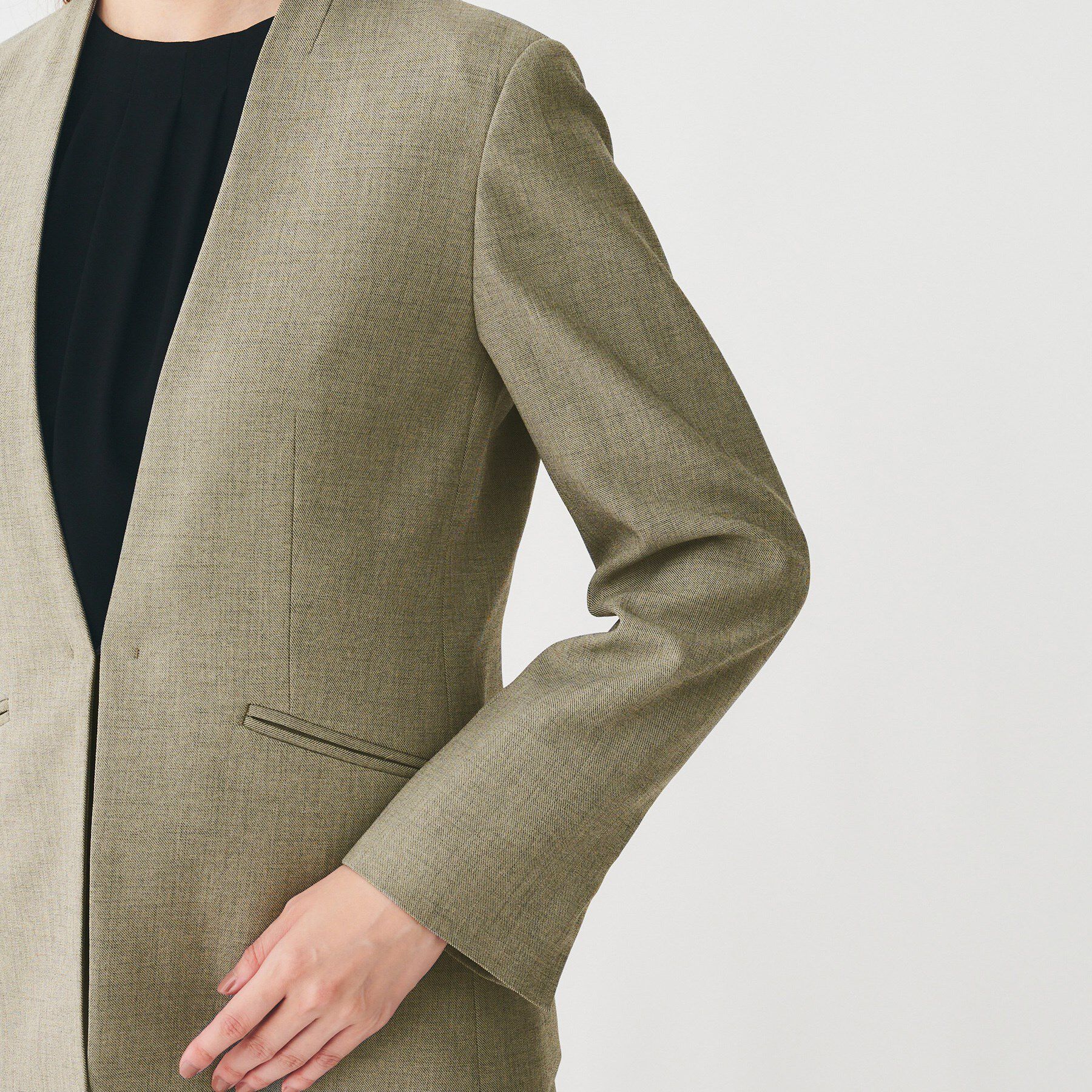 UNTITLED「【洗える/お仕事スーツ】ドライメランジ カラーレスジャケット」|ノーカラージャケット|