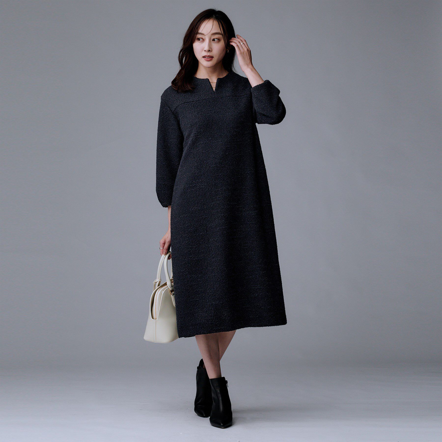 UNTITLED「【洗える/ストレッチ】ツイードジャージワンピース」|ワンピース|