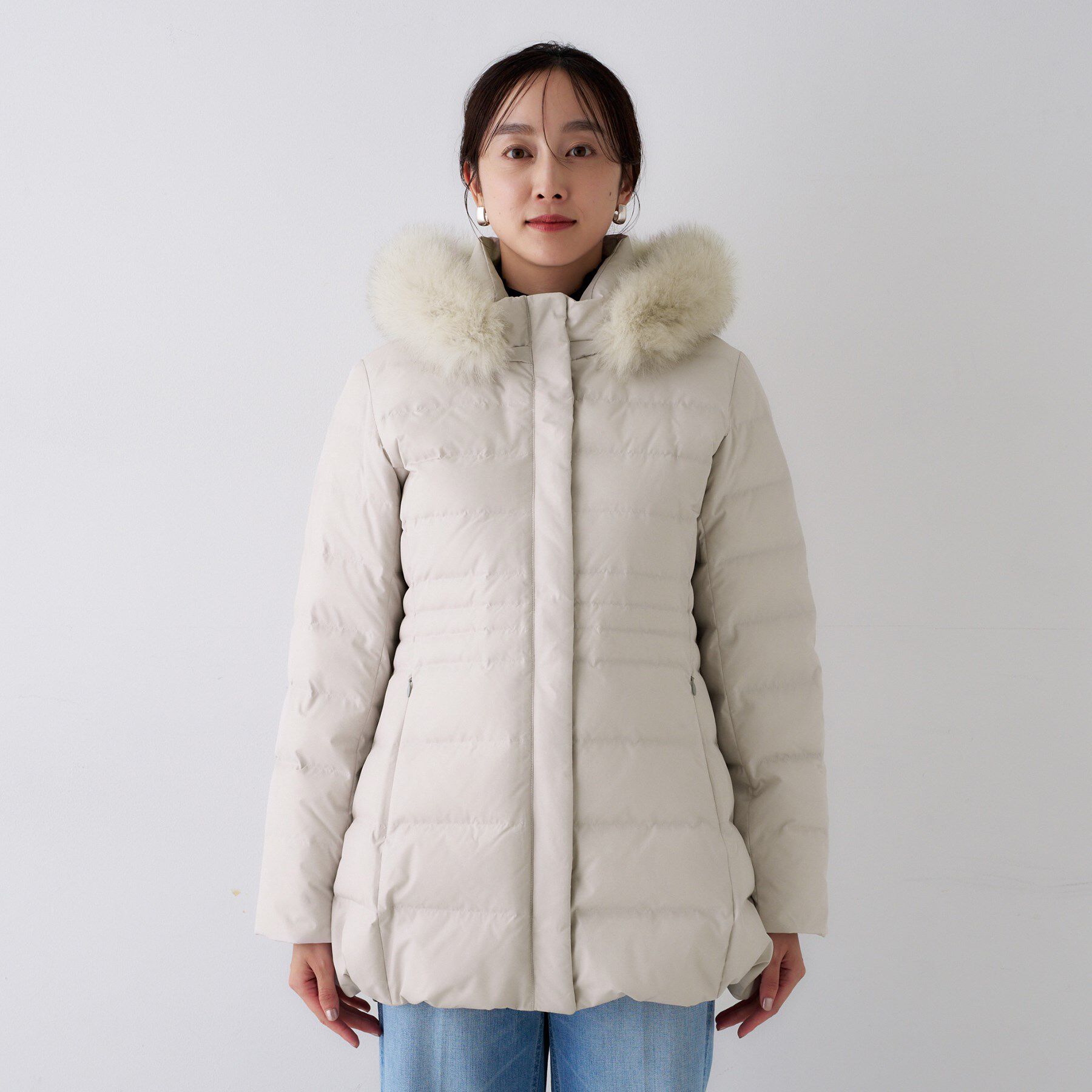 UNTITLED「【はっ水機能/フード取り外し可】ミディダウンコート」|ダウン|