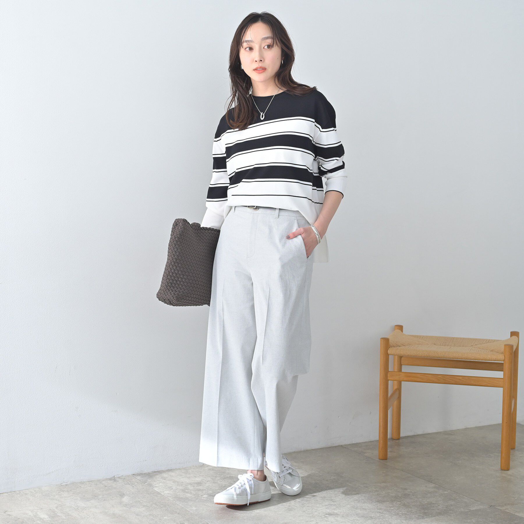 UNTITLED「【洗える/ゆったり】ボーダーボートネックニット」|ニット・セーター|