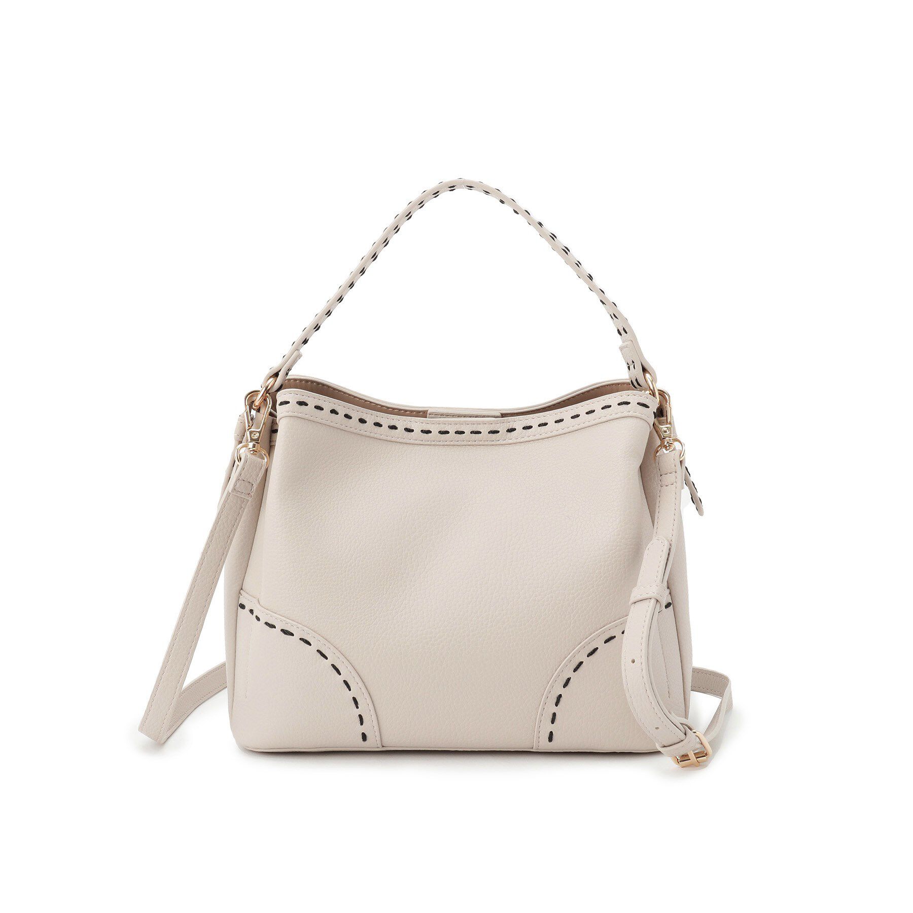 Reflect「【収納力◎／付属ストラップあり】バイカラーステッチバッグ」|ハンドバッグ|ライトベージュ(05