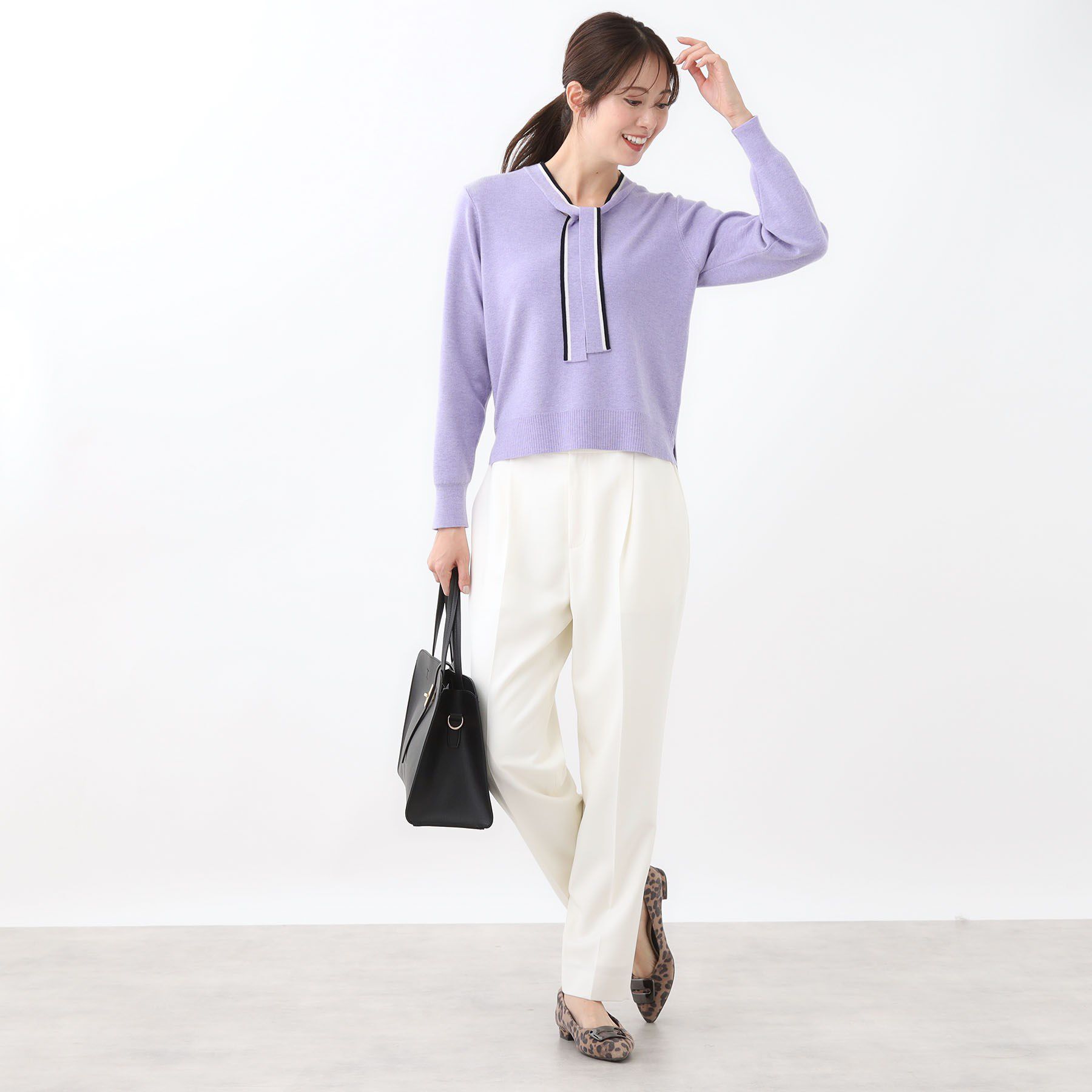 Reflect「【秋映え／なめらかな着心地】バイカラーボウタイ付きニット」|ニット・セーター|