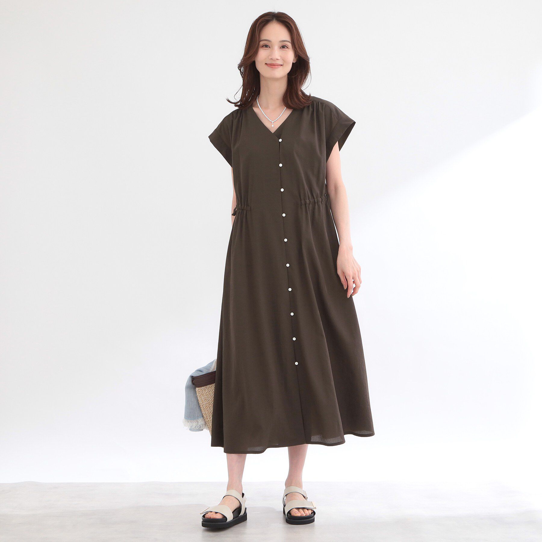 Reflect「【通気性あり／涼しい／マシンウォッシャブル】フロントボタンワンピース」|ワンピース|