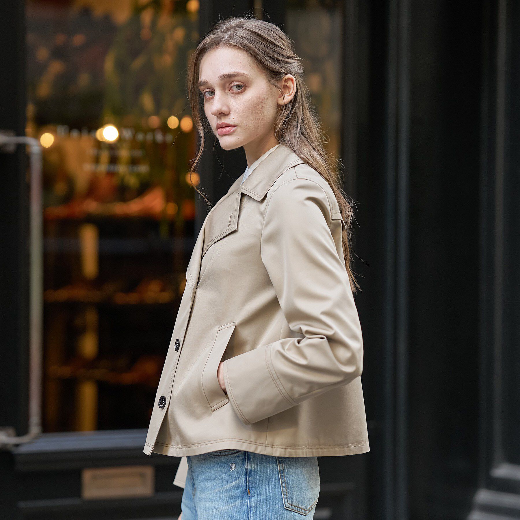 DRESSTERIOR「【ウォッシャブル/撥水素材】Aラインショートトレンチジャケット」|トレンチコート|