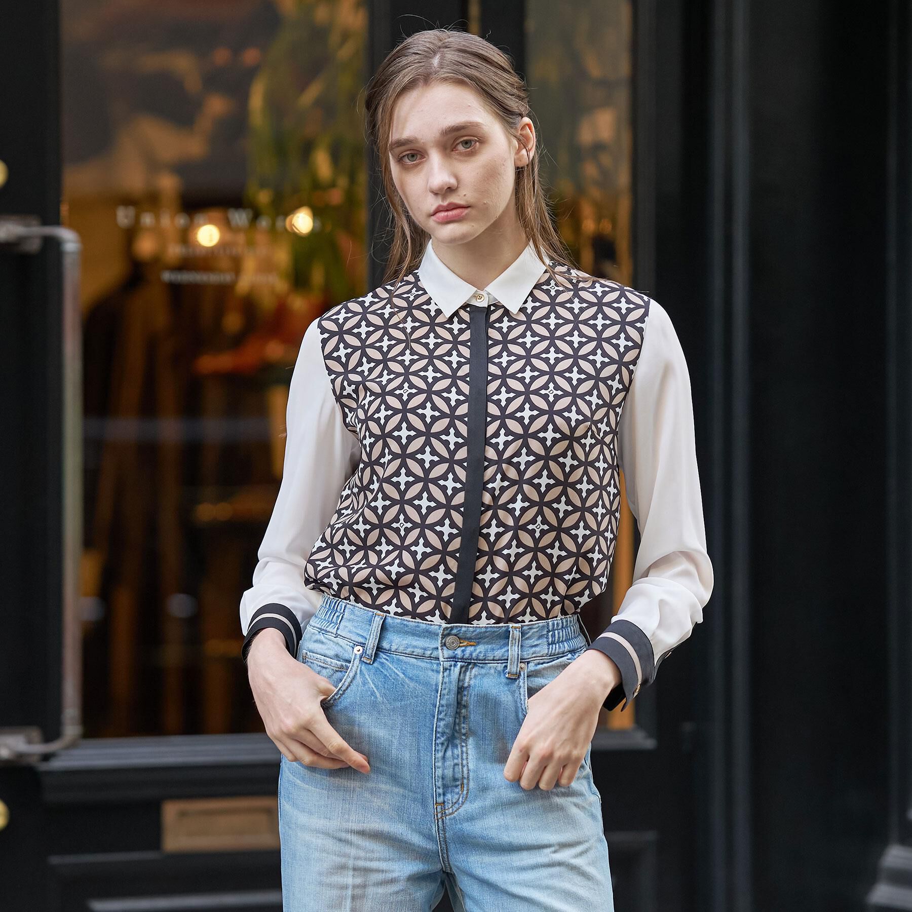 DRESSTERIOR「【着映え/ウォッシャブル】オーバーラップサークル コンビシャツ」|シャツ・ブラウス|