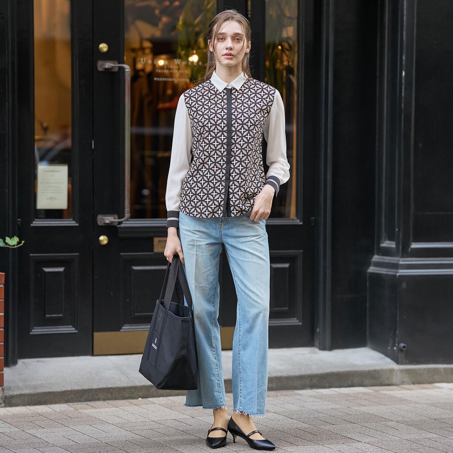 DRESSTERIOR「【着映え/ウォッシャブル】オーバーラップサークル コンビシャツ」|シャツ・ブラウス|