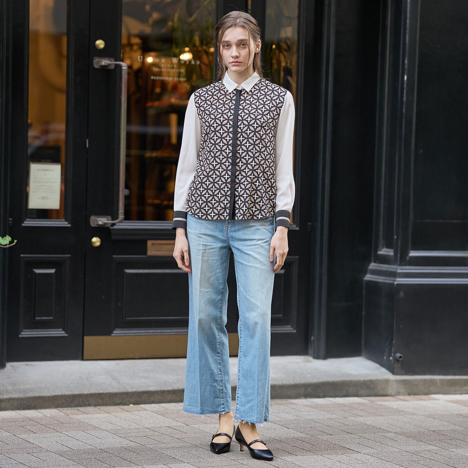 DRESSTERIOR「【着映え/ウォッシャブル】オーバーラップサークル コンビシャツ」|シャツ・ブラウス|