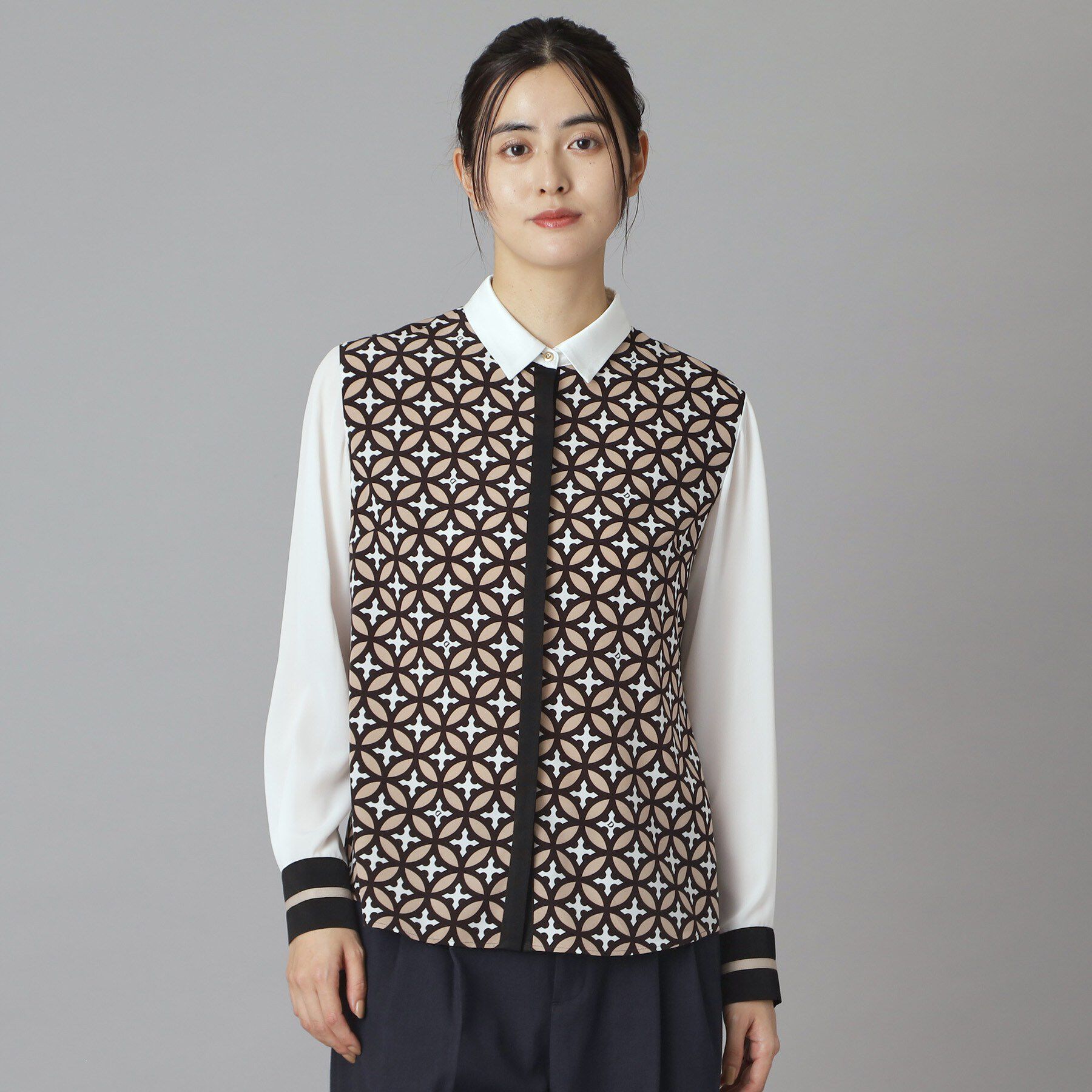 DRESSTERIOR「【着映え/ウォッシャブル】オーバーラップサークル コンビシャツ」|シャツ・ブラウス|