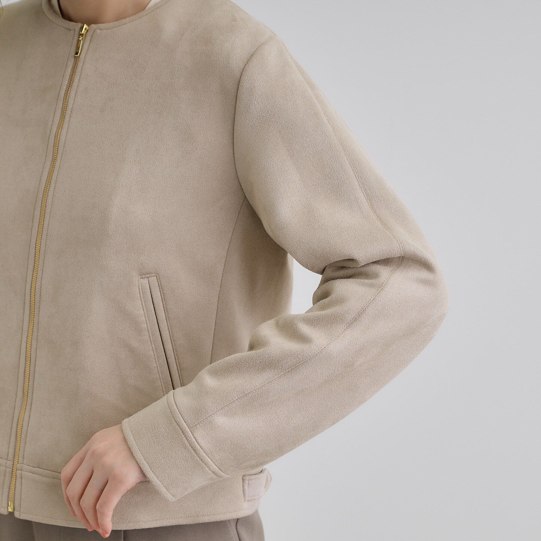 grove「スエードライクノーカラージャケット」|ブルゾン・スタジャン|