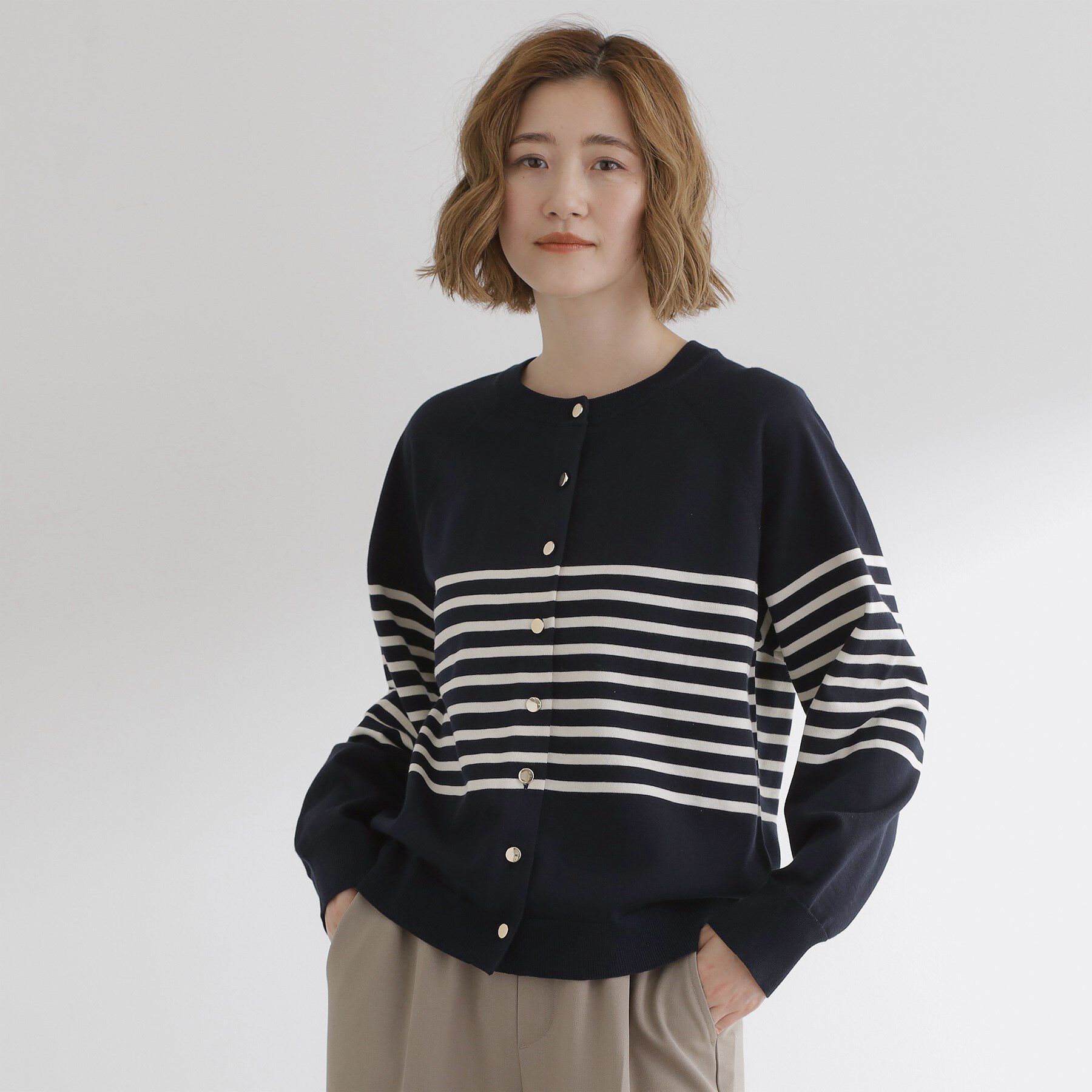 grove「【洗える】シンプルに映える、ラグランスリーブカーディガン」|カーディガン|