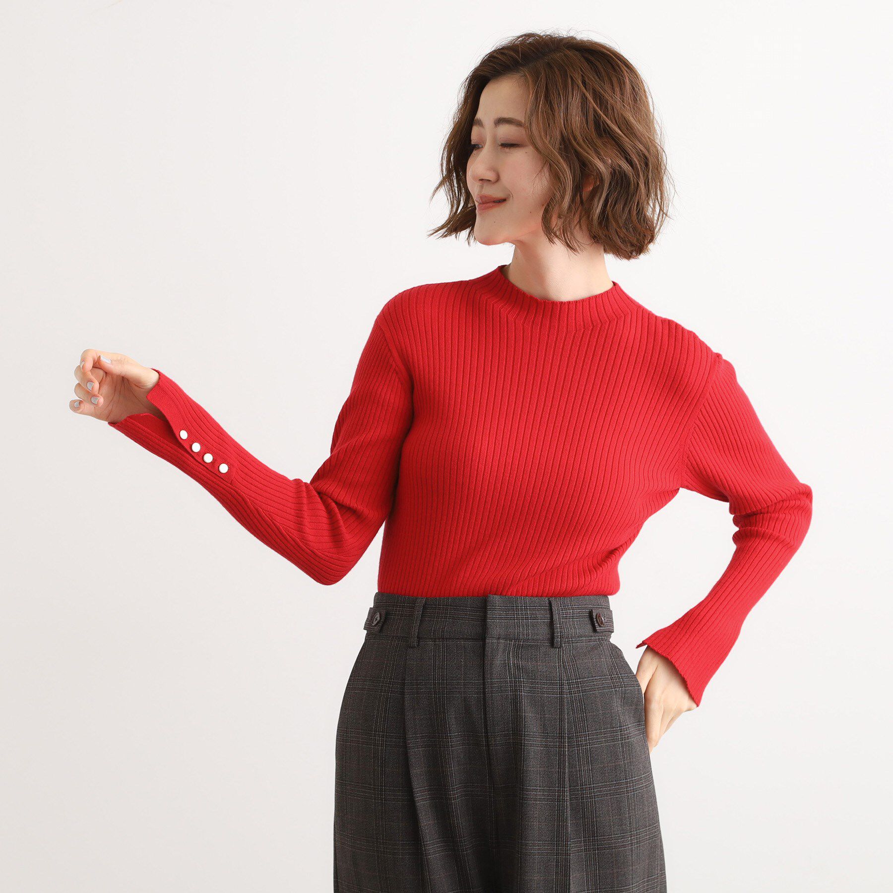 grove「【吸湿発熱／帯電防止】ハイネックリブプルオーバー」|ニット・セーター|