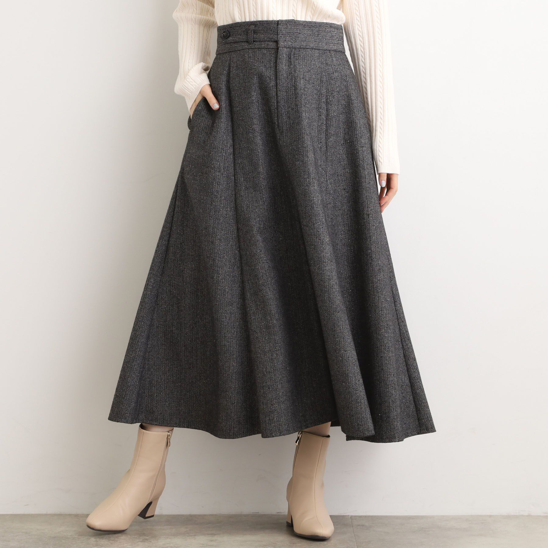 grove「へリンボンツイードフレアマキシスカート」|スカート|