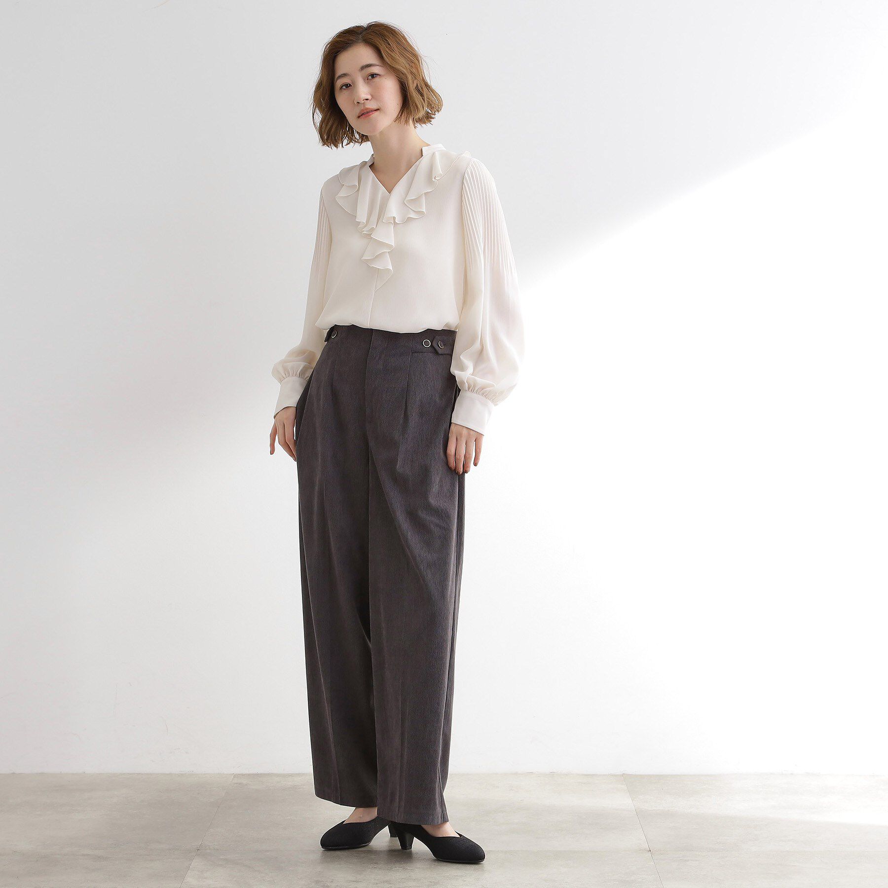 grove「袖プリーツフロントフリルブラウス」|シャツ・ブラウス|
