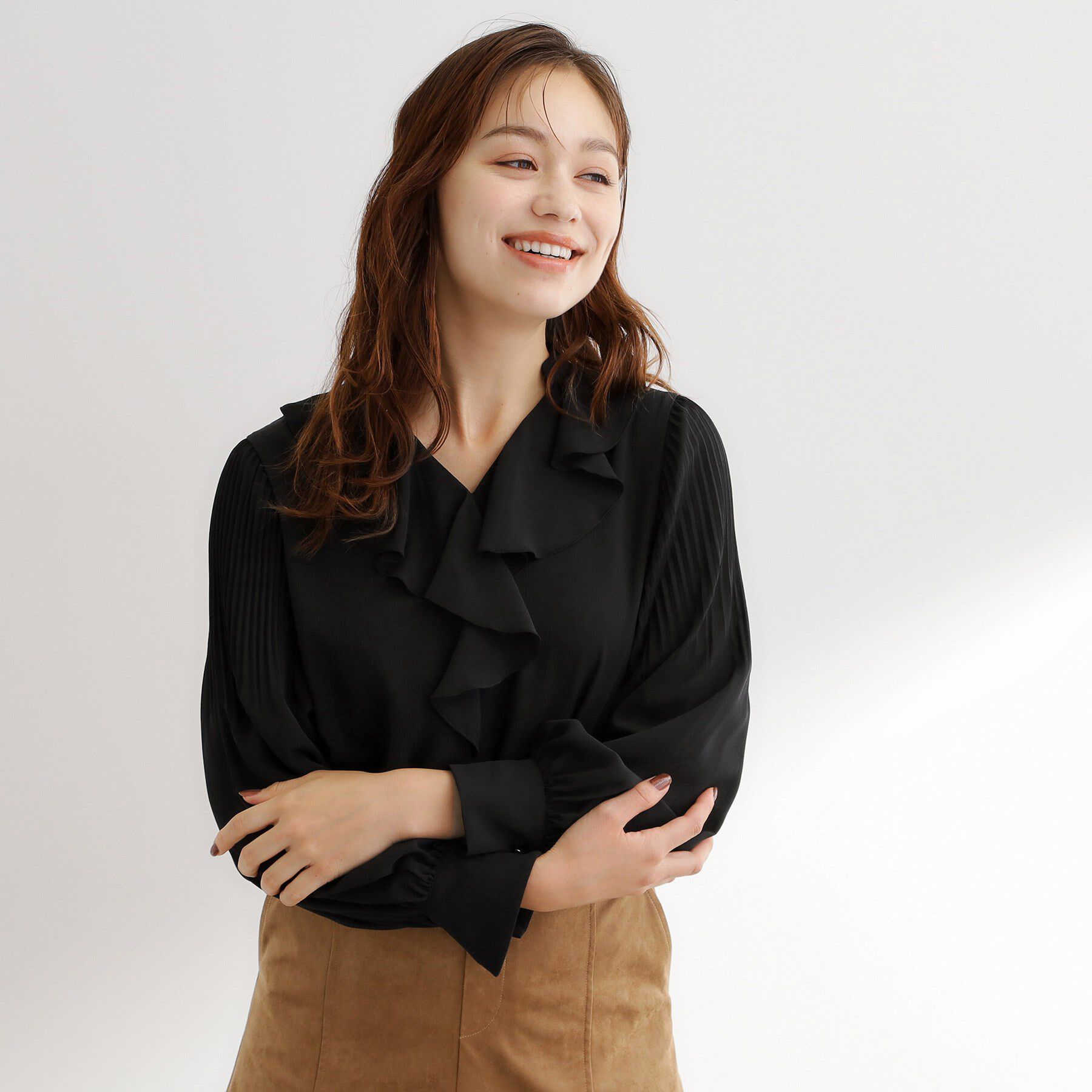 grove「袖プリーツフロントフリルブラウス」|シャツ・ブラウス|