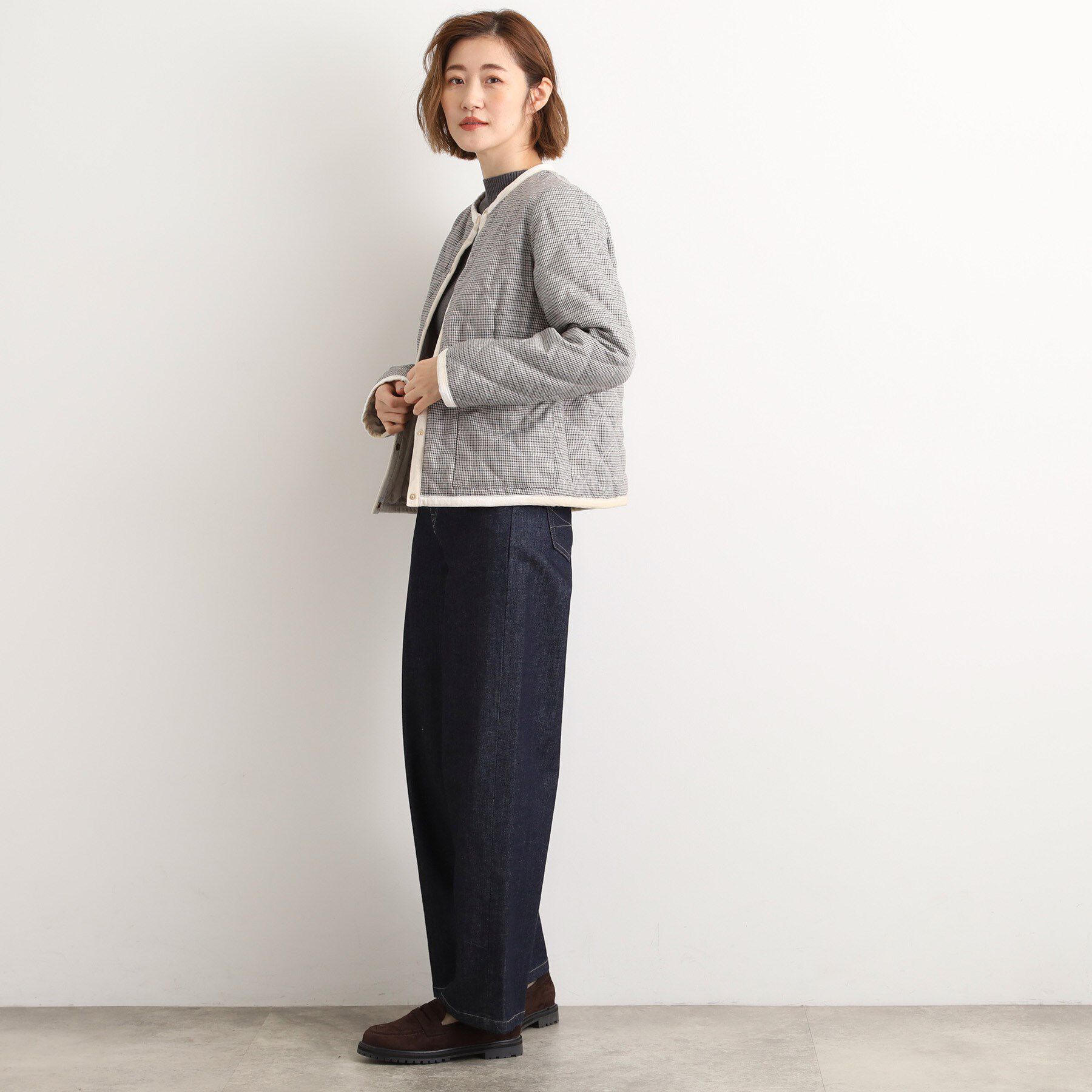 grove「【2WAY・リバーシブル】一枚でチェック柄も無地も！キルトジャケット」|ブルゾン・スタジャン|