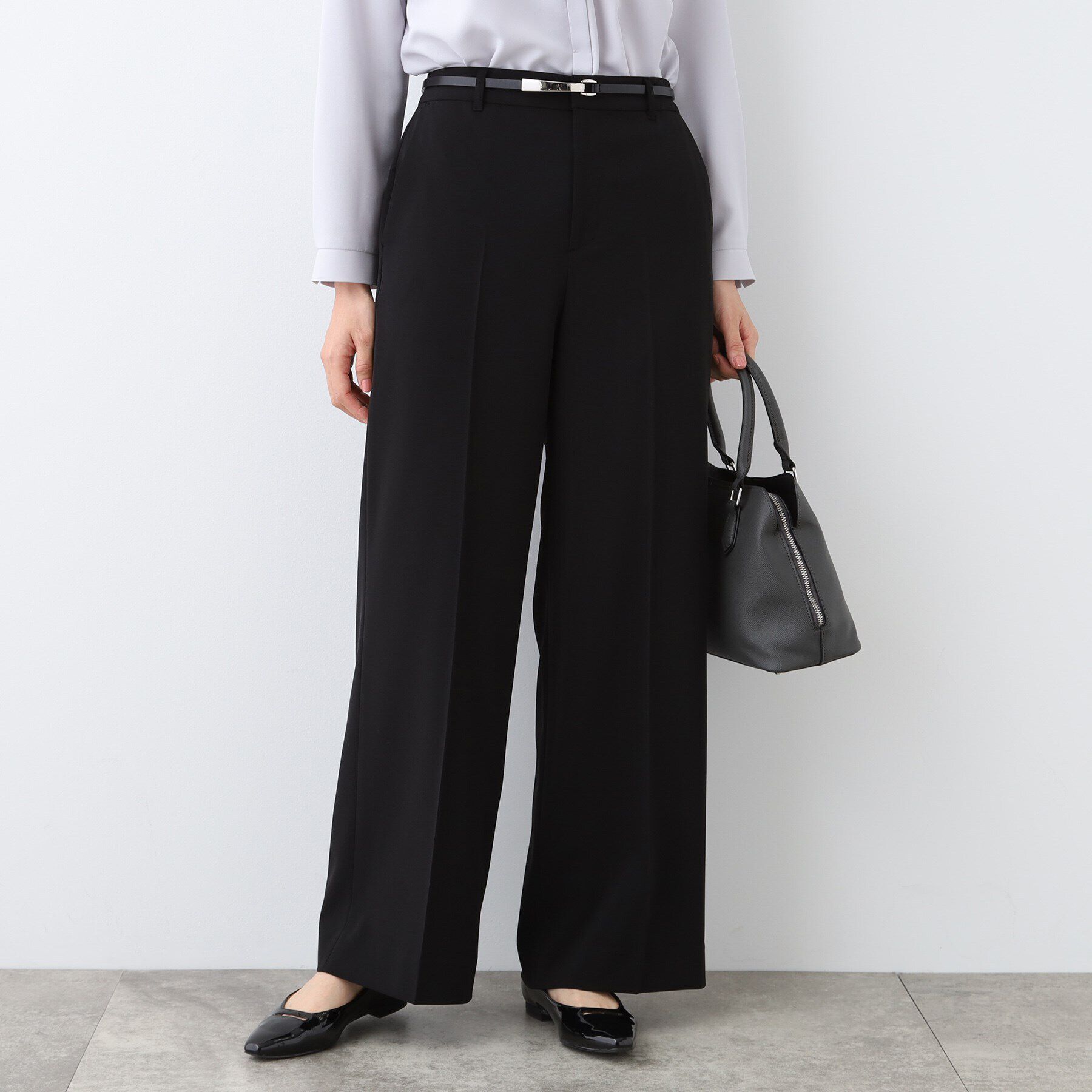 INDIVI「【洗える／UVケア／スーツ】ストレッチワイドパンツ」|スーツ|ブラック(019)