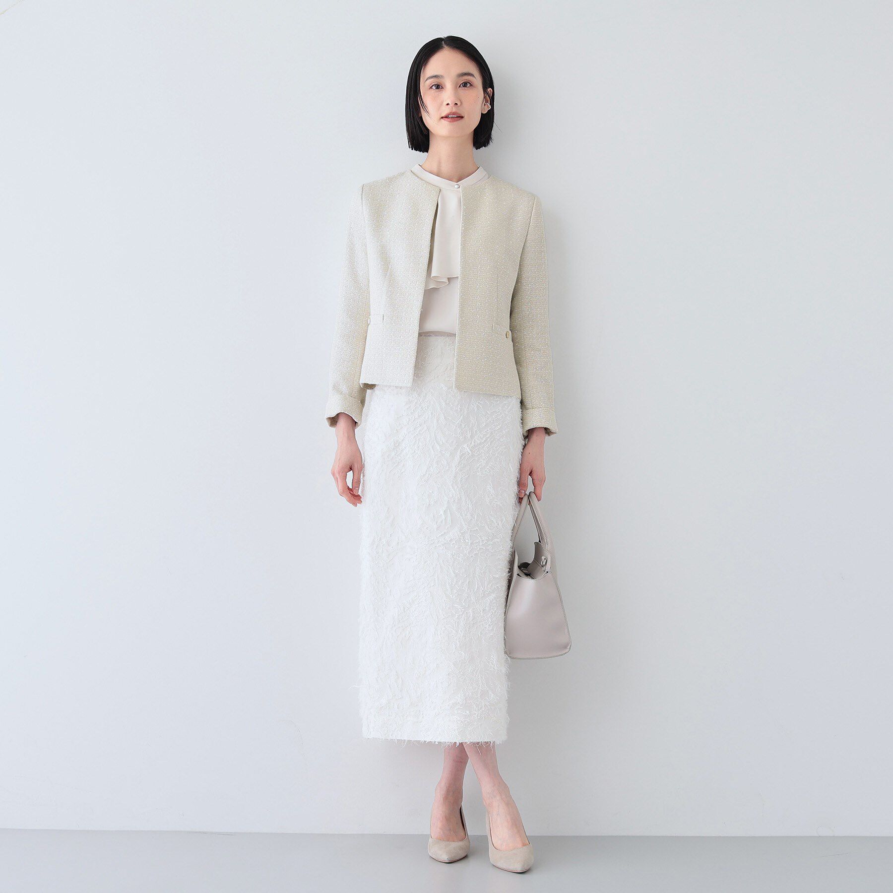 INDIVI「【華やか】ファンシーツイードジャケット」|ノーカラージャケット|