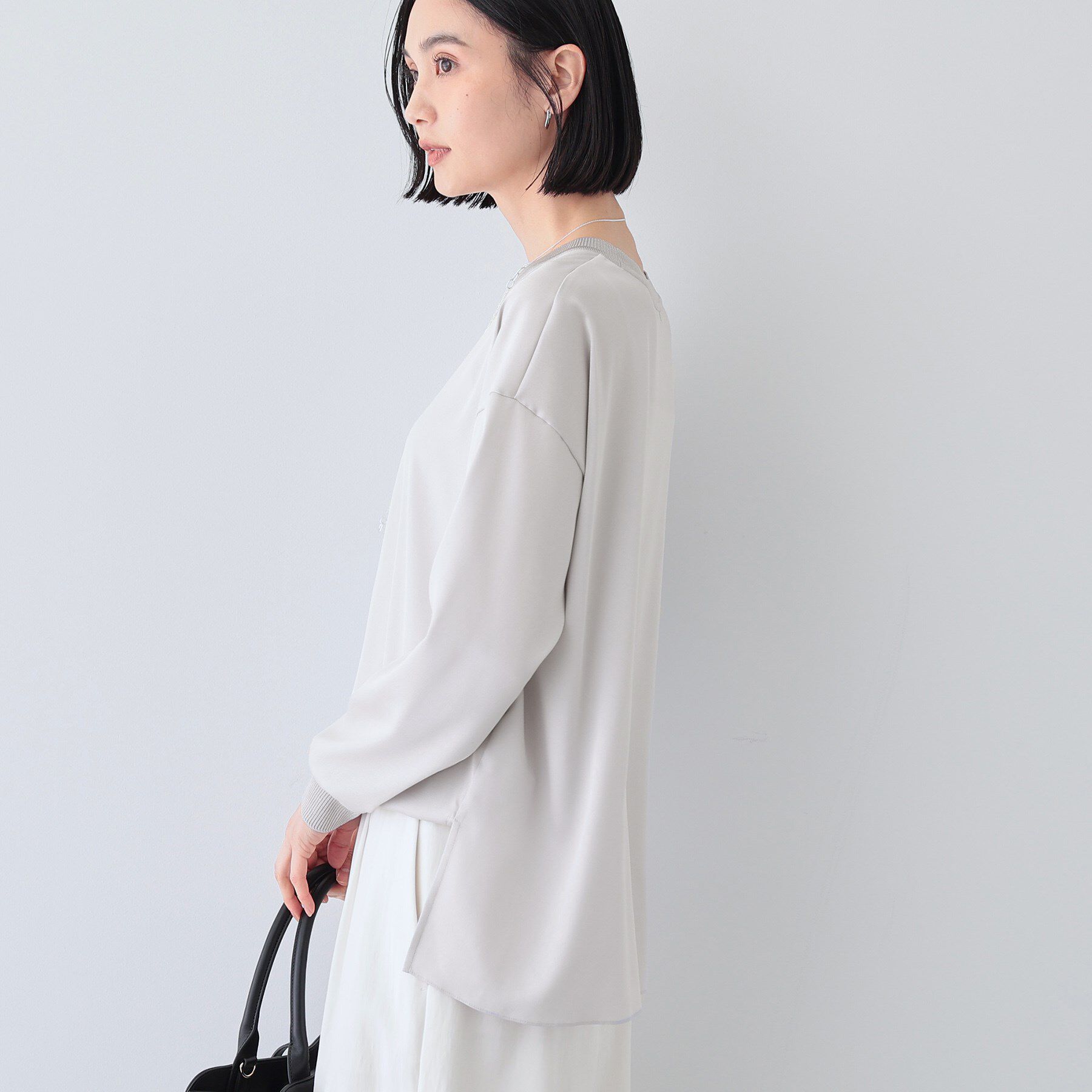 INDIVI「【洗える】異素材ドッキングトップス」|Tシャツ・カットソー|