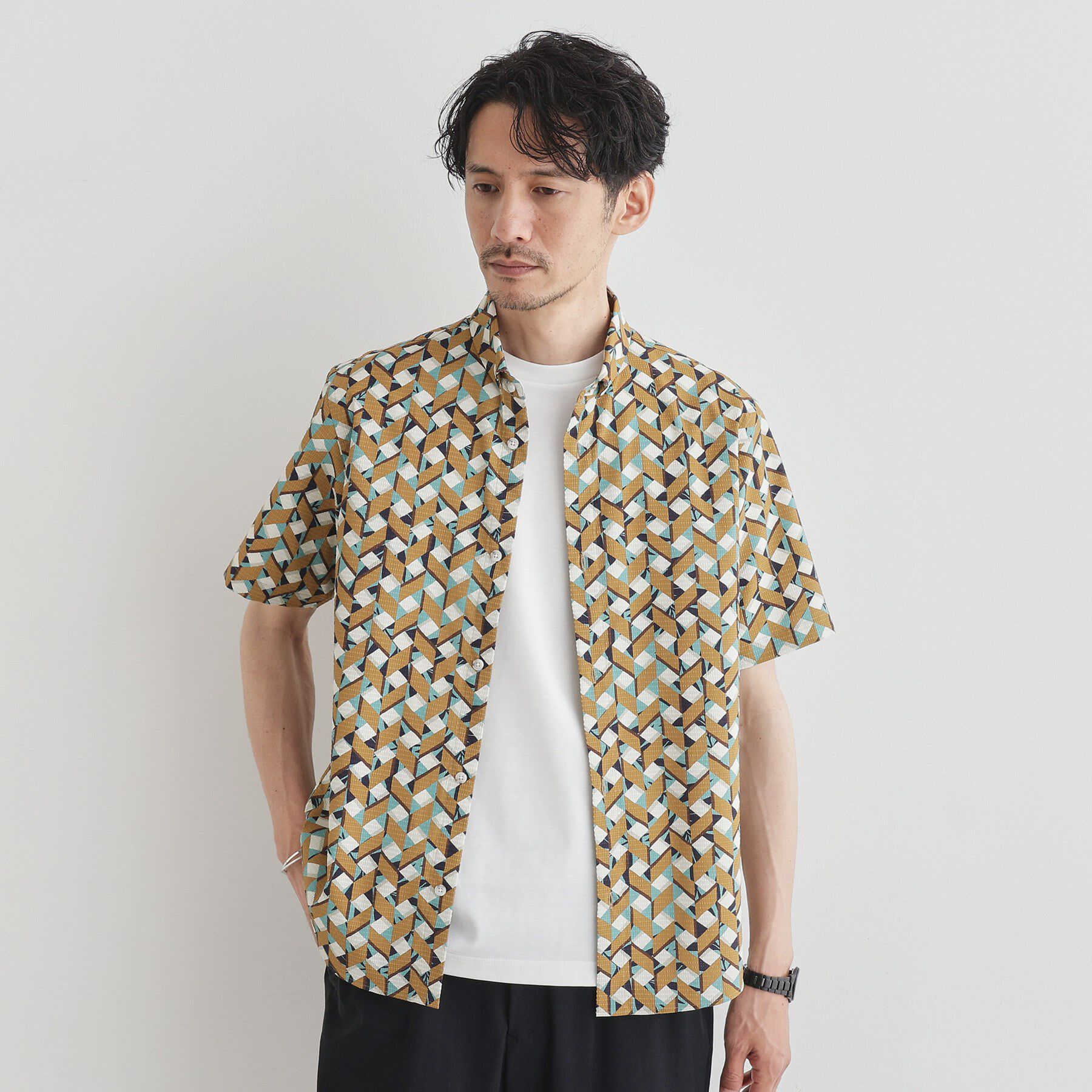 TAKEO KIKUCHI「【COOL CITY WEAR】籠目アート柄 サッカーシャツ /通気性」|シャツ・ブラウス|