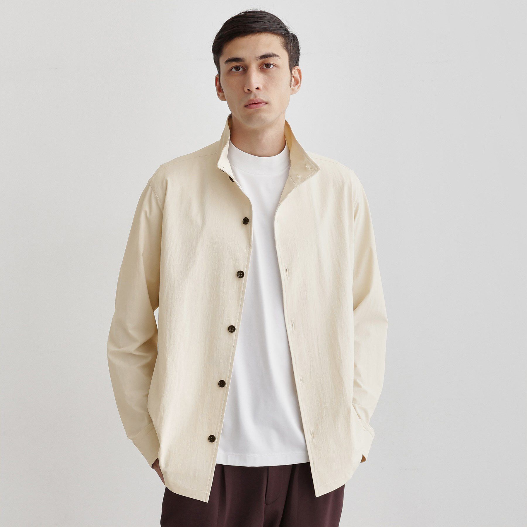 TAKEO KIKUCHI「【3D ナイロン ストレッチ】スタンドカラー シャツブルゾン」|ブルゾン・スタジャン|アイボリー(004)