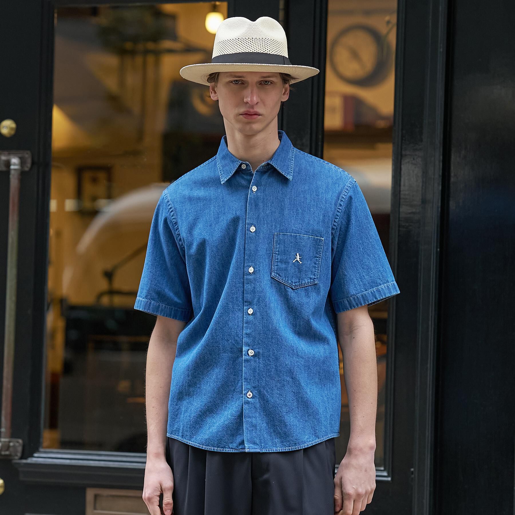 TAKEO KIKUCHI「【BOWLER HAT LABEL】ボーラーハットウォーカー刺繍 半袖デニムシャツ」|シャツ・ブラウス|