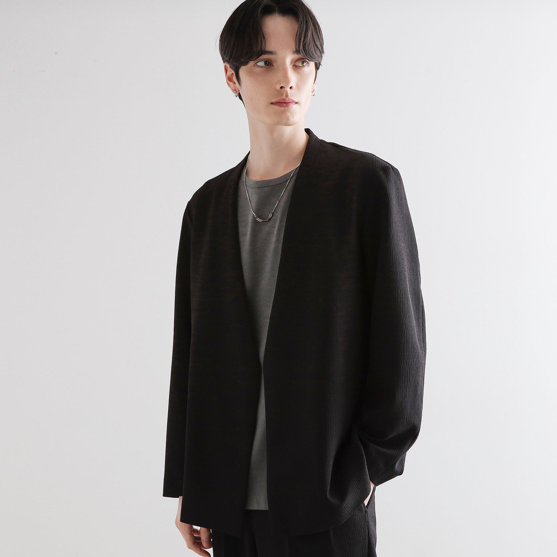 tk.TAKEO KIKUCHI「【セットアップ対応】テッククレープノーカラージャケット」|ノーカラージャケット|ブラック(019)