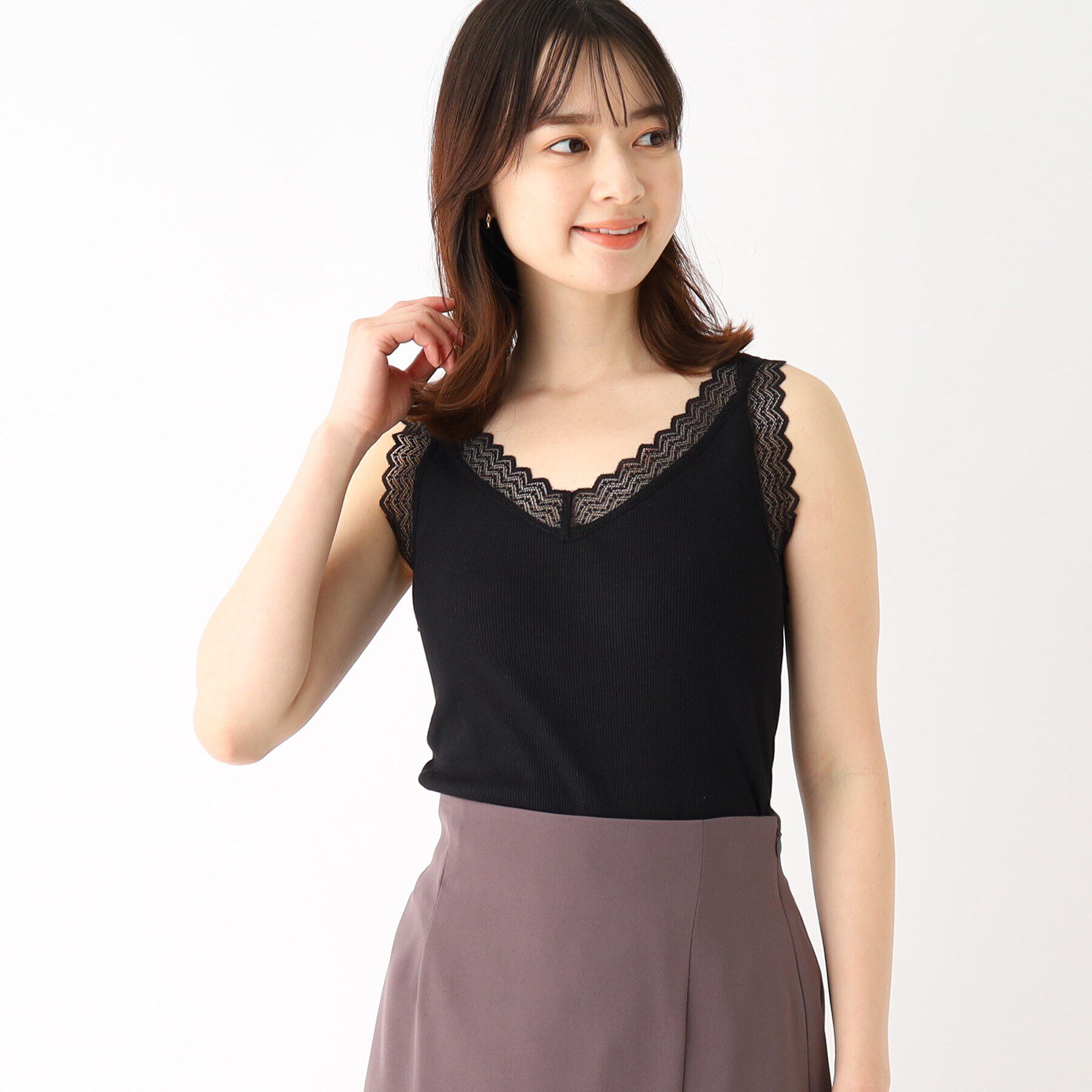 index「前後2WAYレースタンクトップ【洗濯機洗い可】」|キャミソール|ブラック(019)