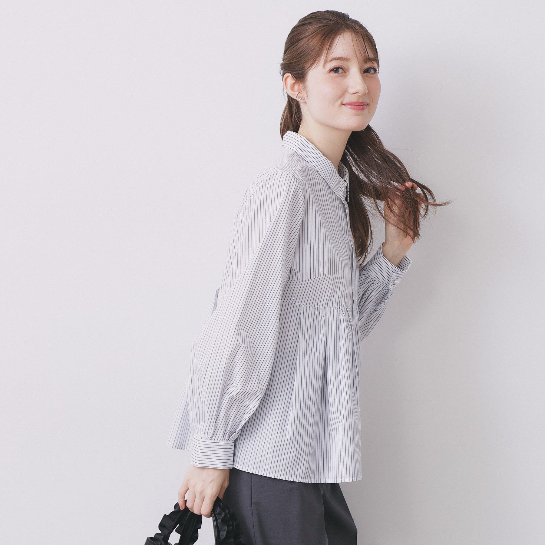 index「ラメストライプ衿付きペプラムブラウス【洗濯機OK/イージーアイロン/防シワ】《6col》」|シャツ・ブラウス|