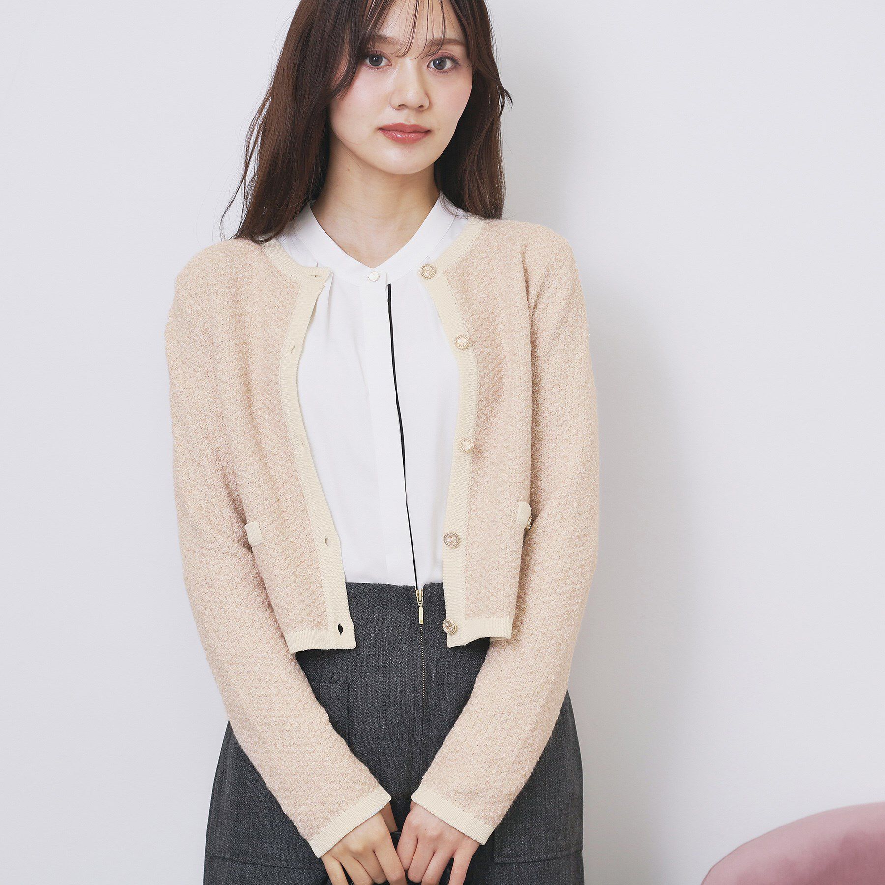 index「ミックスヤーンクルーカーディガン【洗濯機OK】」|カーディガン|