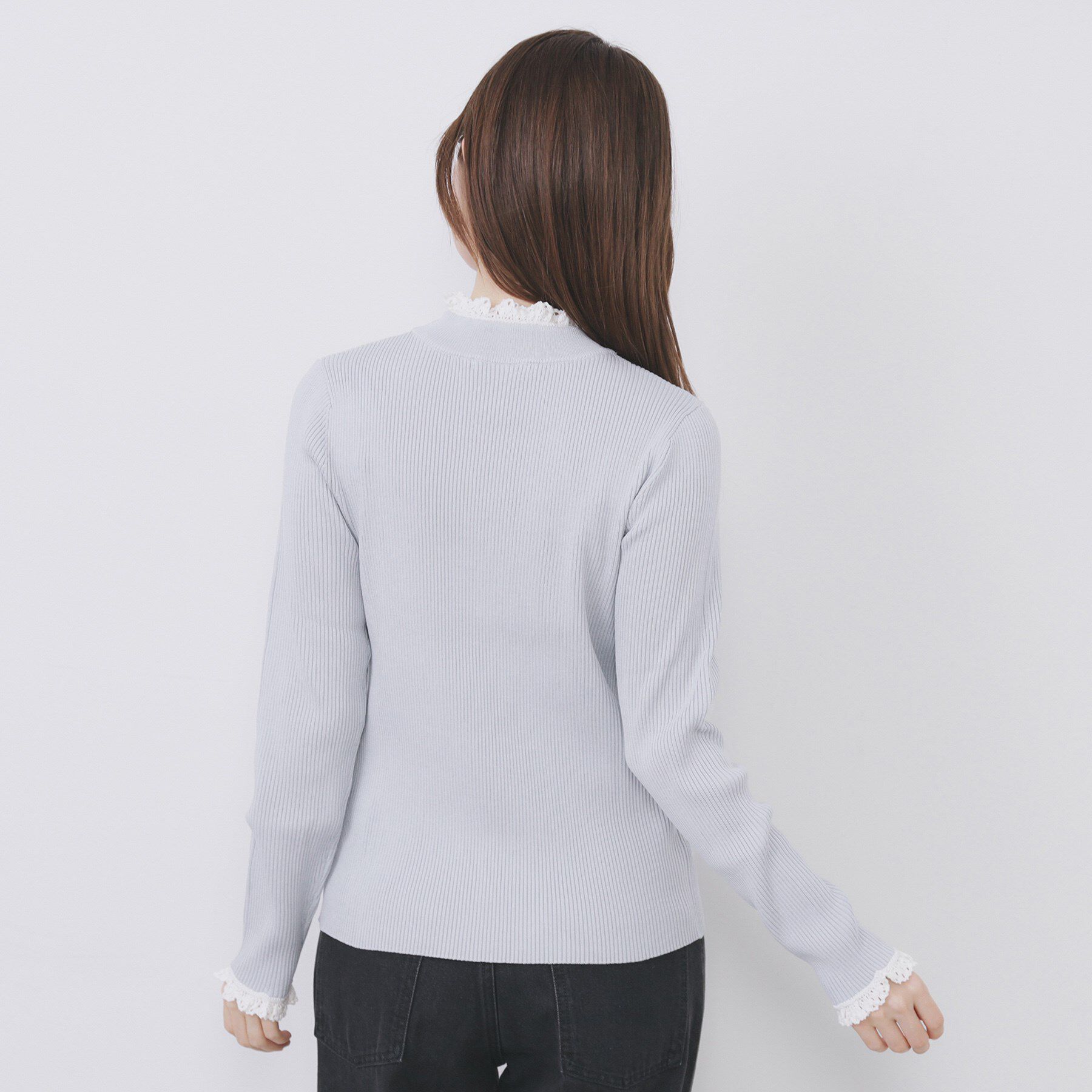 index「コットンレースフリルリブニット【洗濯機OK/抗ピル】」|ニット・セーター|