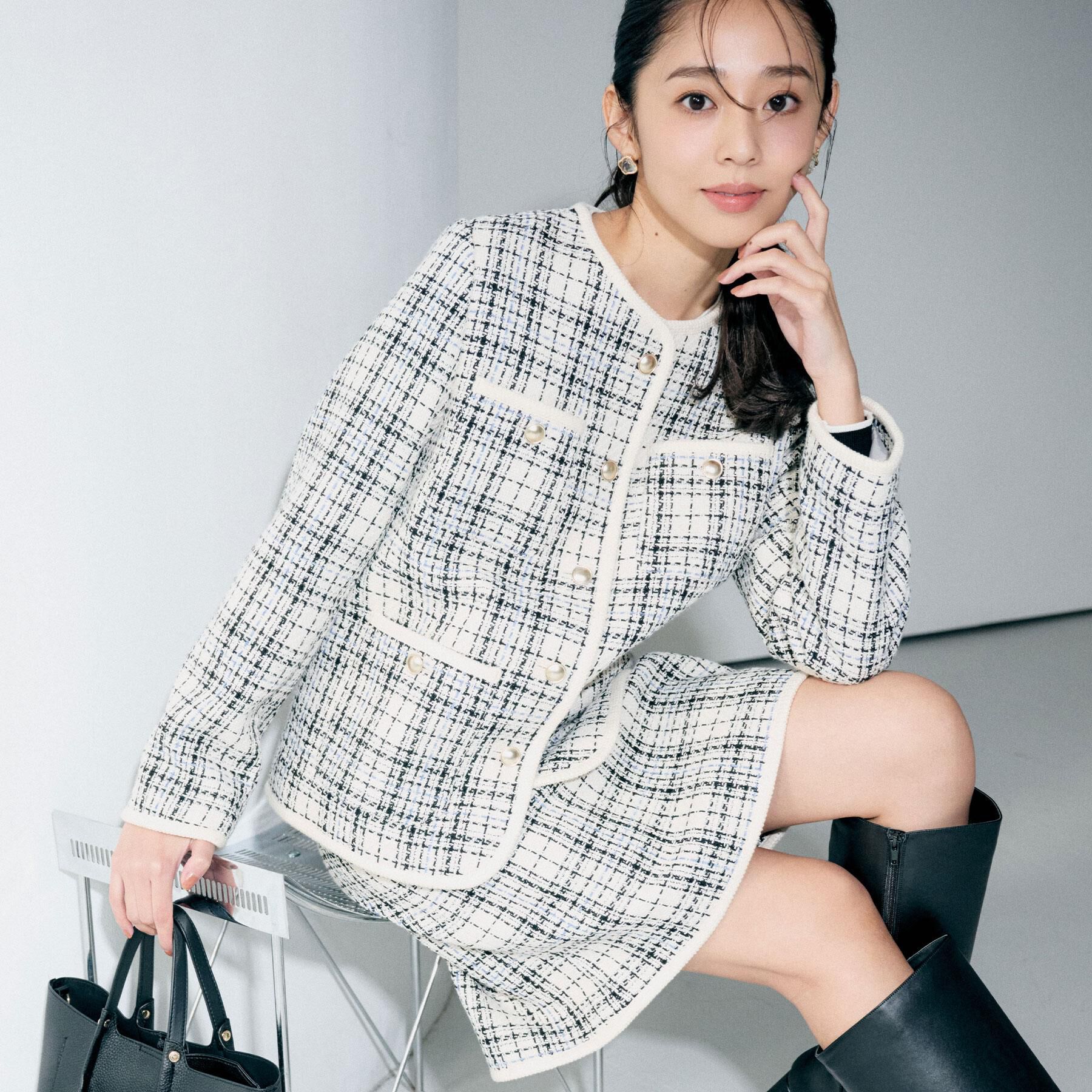 index「チェックツイードジャケットコート/セットアップ対応【洗える】」|ノーカラージャケット|