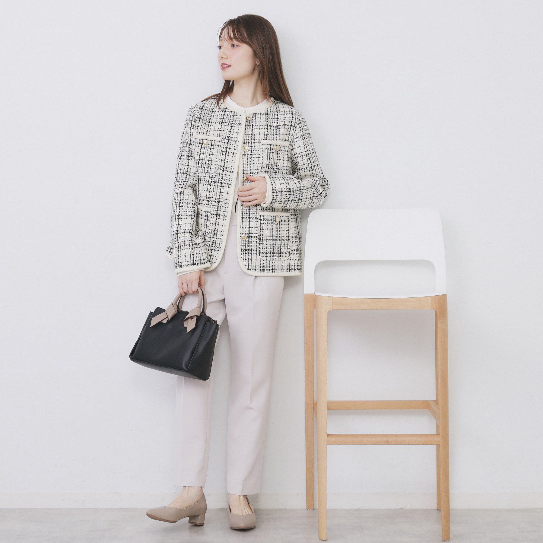 index「チェックツイードジャケットコート/セットアップ対応【洗える】」|ノーカラージャケット|