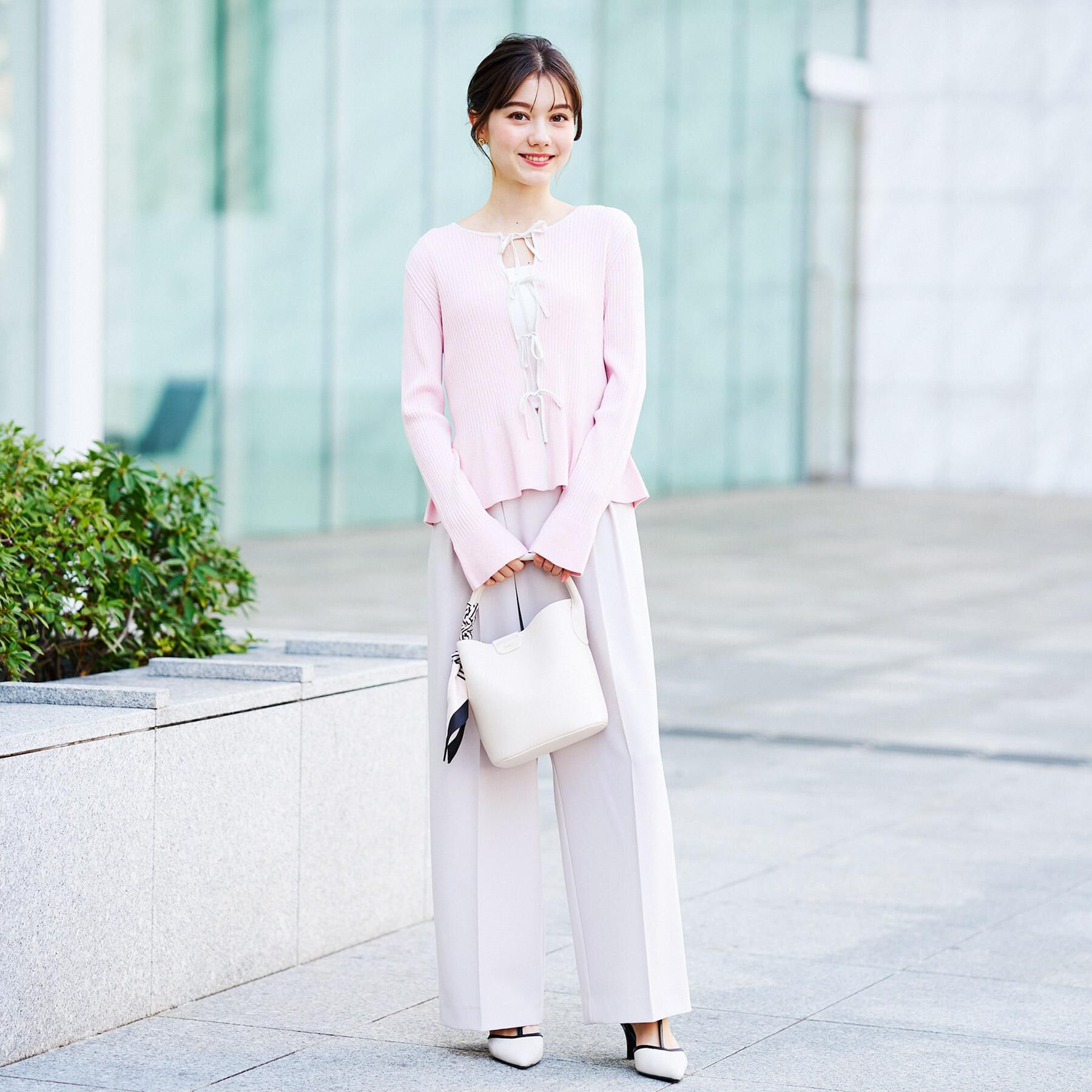 index「フロントラップ風ハイウエストワイドパンツ【洗濯機OK/ストレッチ/イージーアイロン】」|その他|