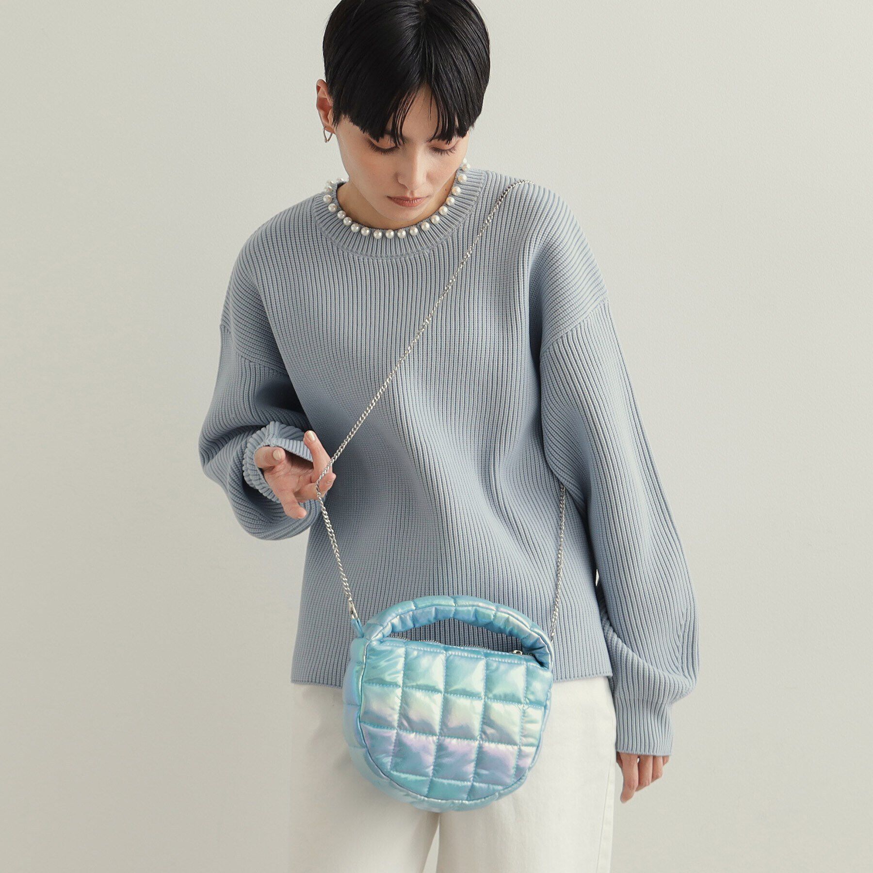 OPAQUE.CLIP「【2WAY】スクエアキルティングシャイニーミニショルダーバッグ」|ショルダー・メッセンジャー|