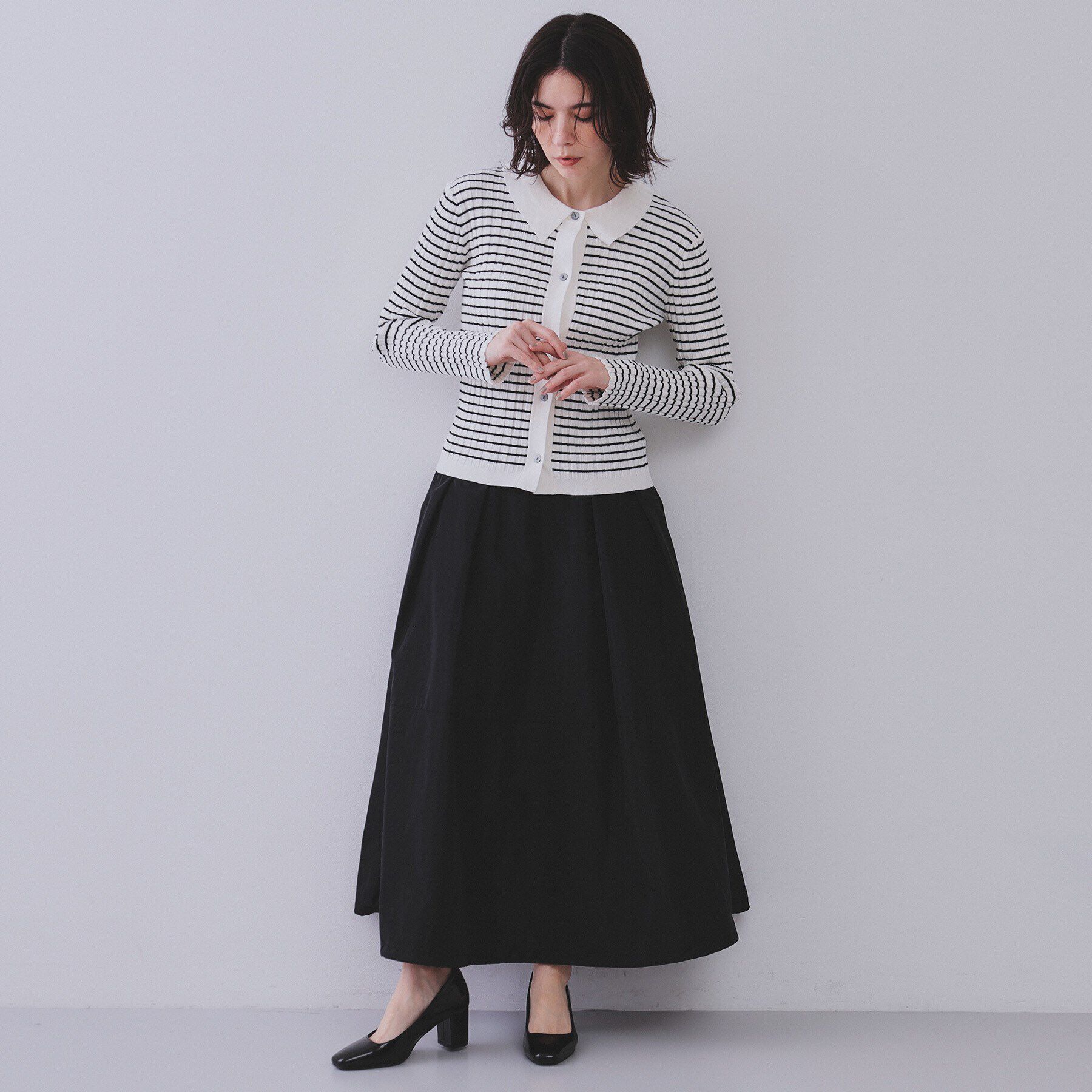 OPAQUE.CLIP「《CLASSY掲載》ランダムリブポロ衿ニット【洗濯機洗い可】」|ニット・セーター|