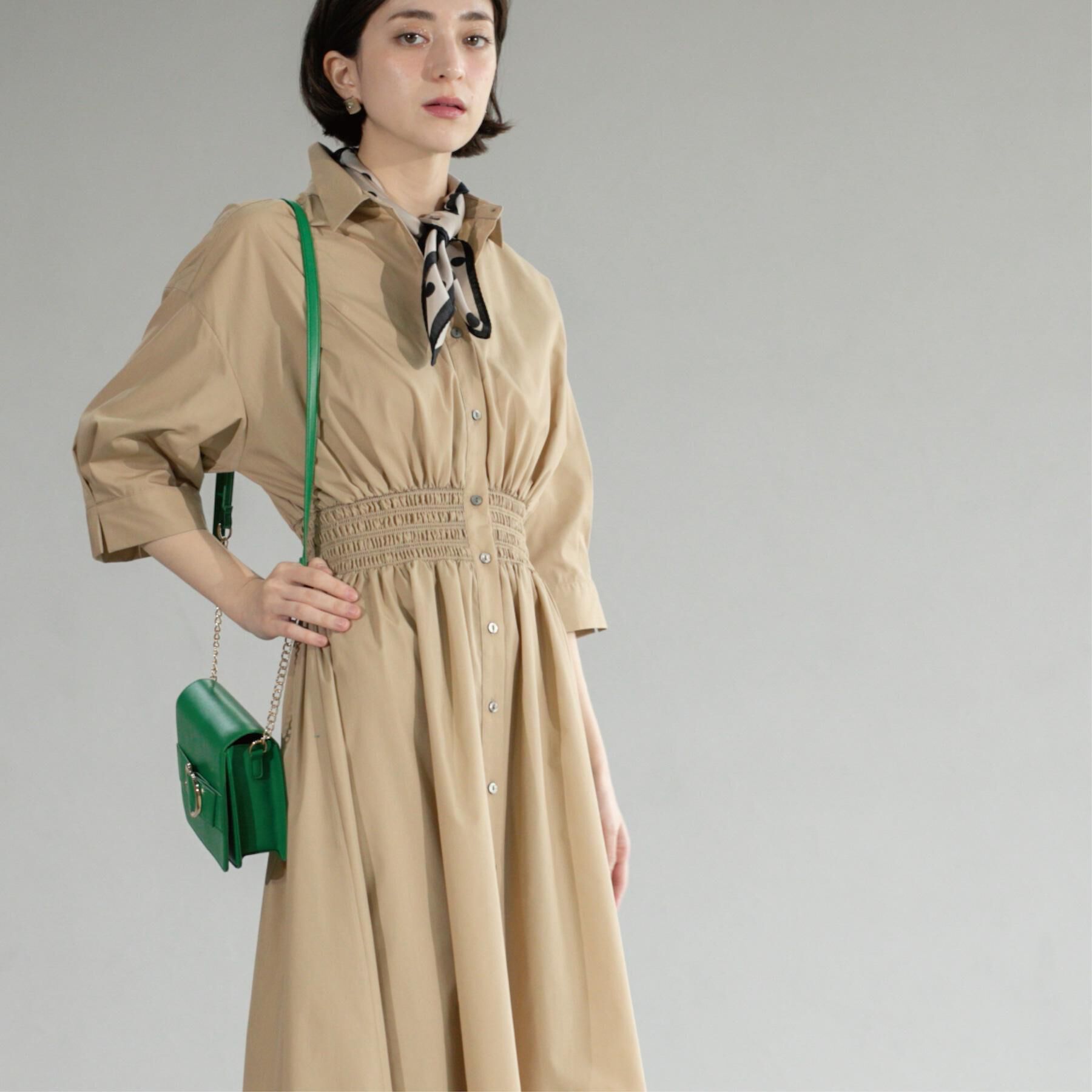 OPAQUE.CLIP「《5色展開》フィット＆フレアシャツワンピース【洗濯機洗い可】」|ワンピース|