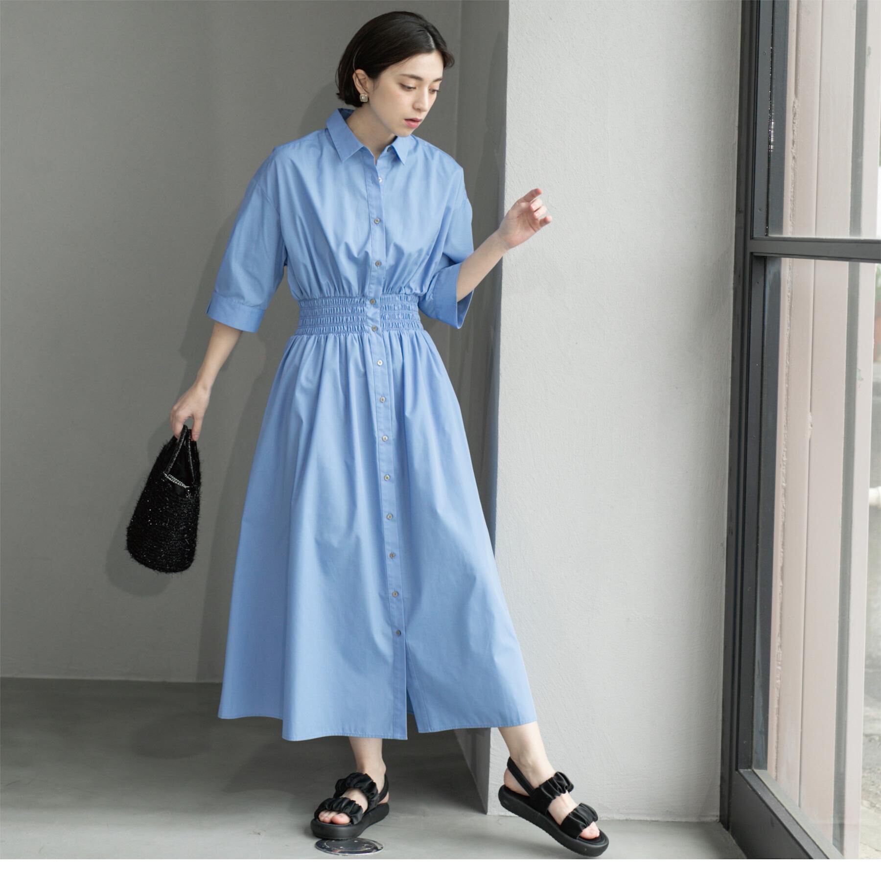 OPAQUE.CLIP「《5色展開》フィット＆フレアシャツワンピース【洗濯機洗い可】」|ワンピース|