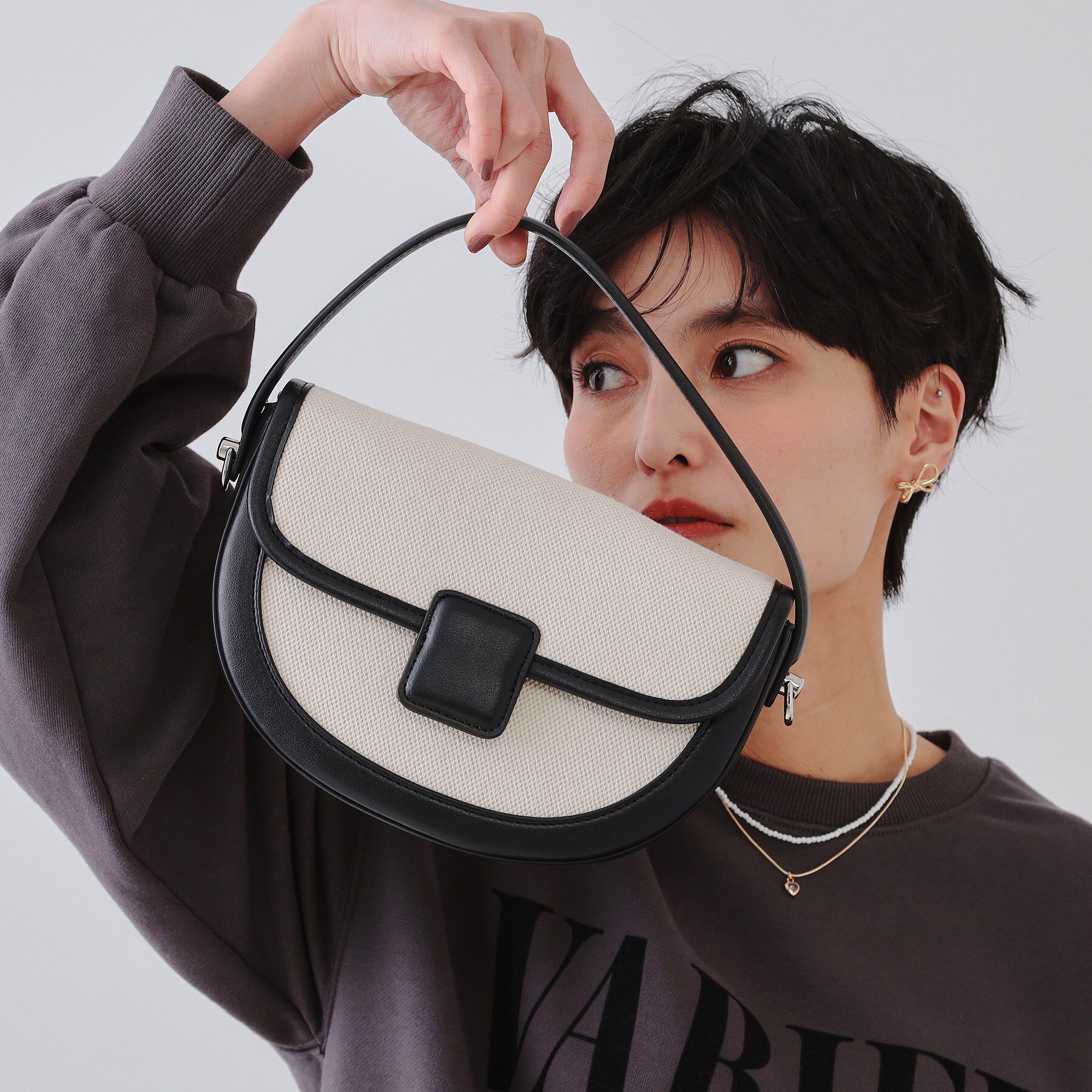 OPAQUE.CLIP「【2WAY】キャンバストリミングデザインバッグ」|ショルダー・メッセンジャー|ブラック(019)