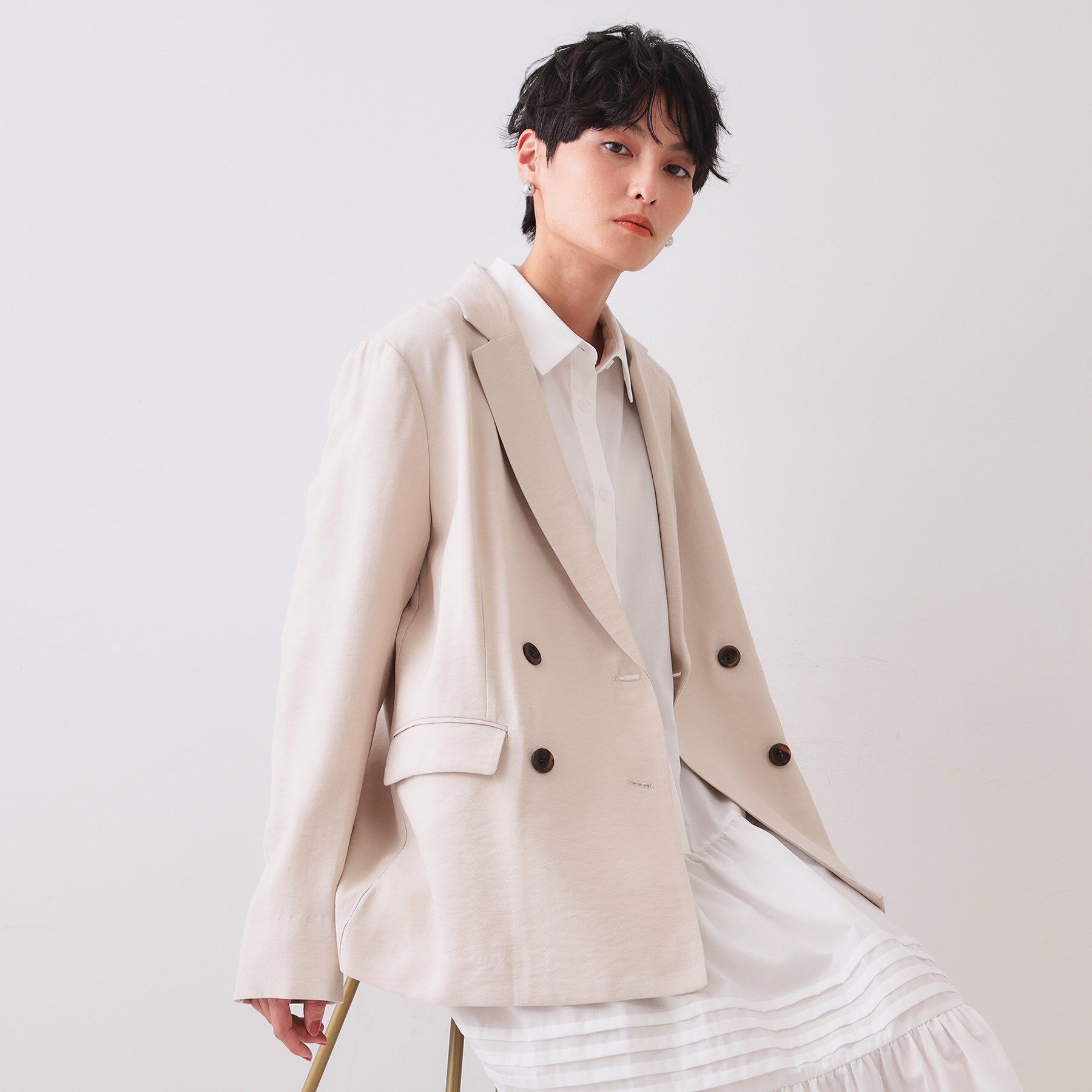 OPAQUE.CLIP「ダブルブレストジャケット【洗える】」|テーラードジャケット|ライトベージュ(05