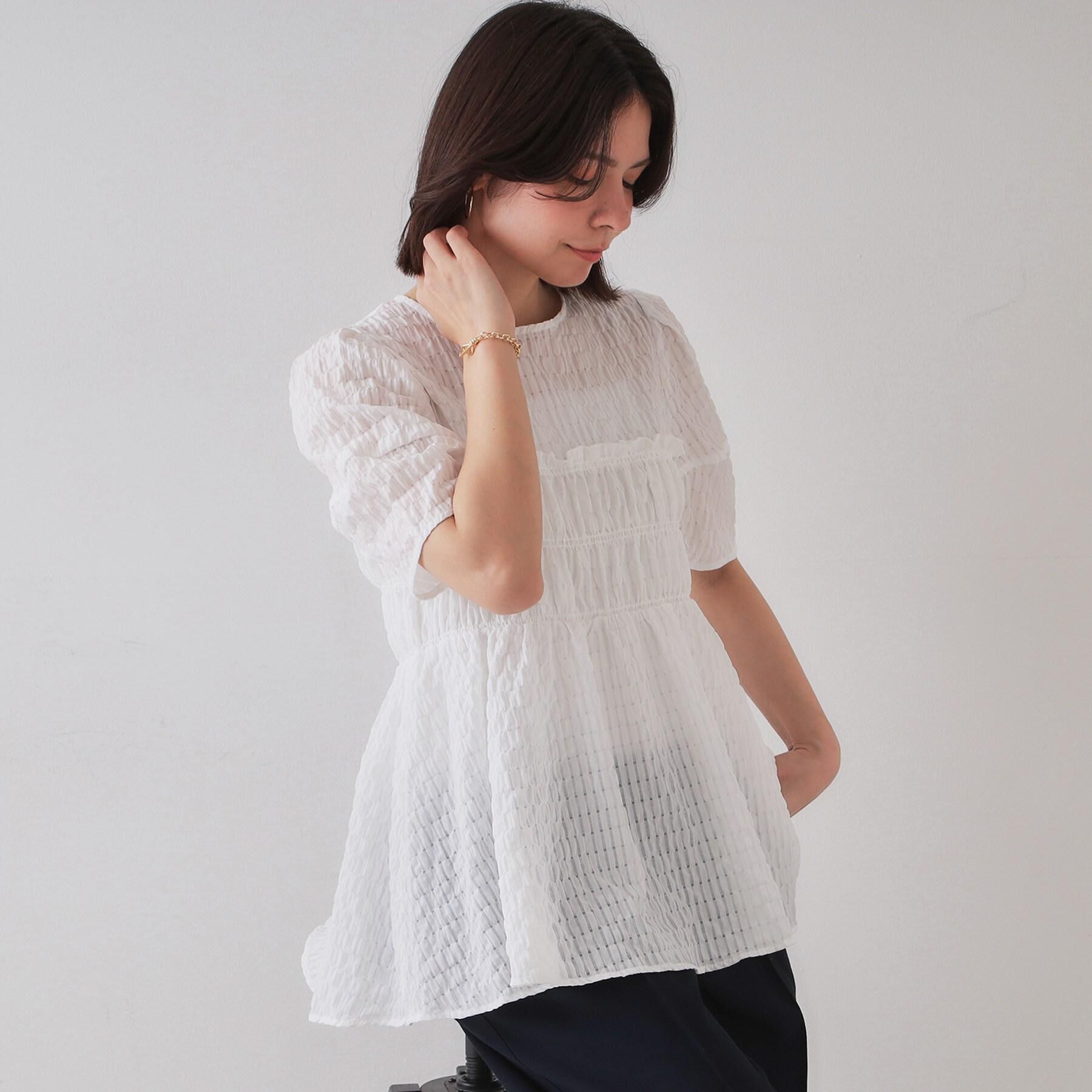 OPAQUE.CLIP「シャーリングペプラムブラウス【洗濯機洗い可】」|シャツ・ブラウス|