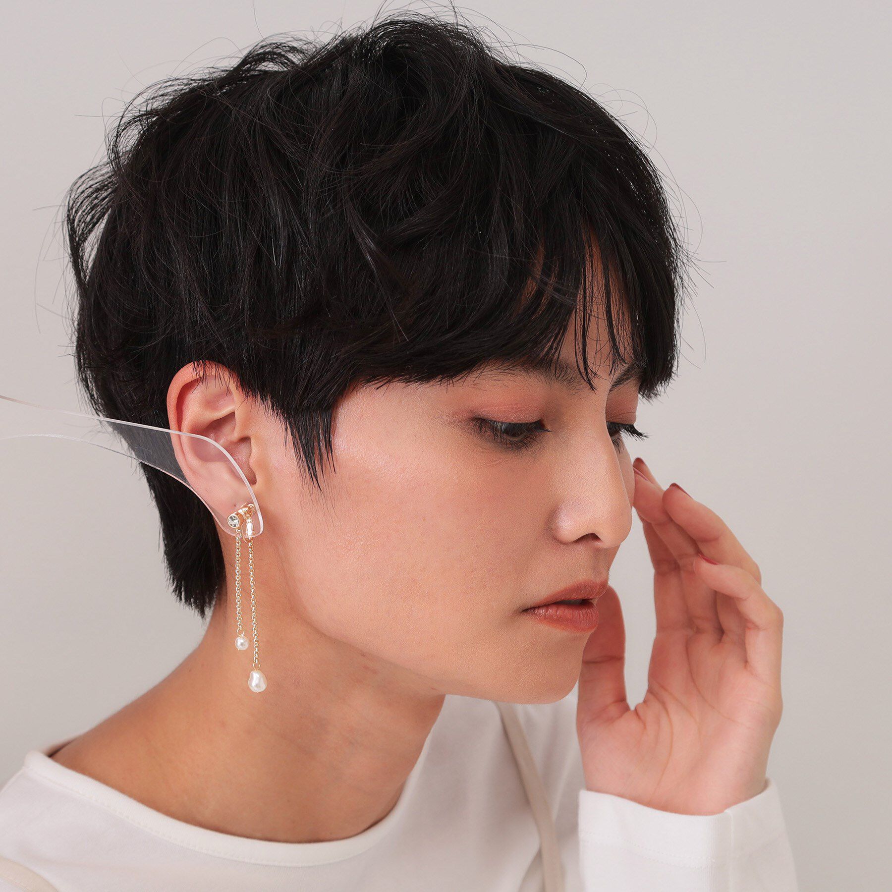 OPAQUE.CLIP「フェイクパール&times;ビジューイヤリング」|イヤリング|