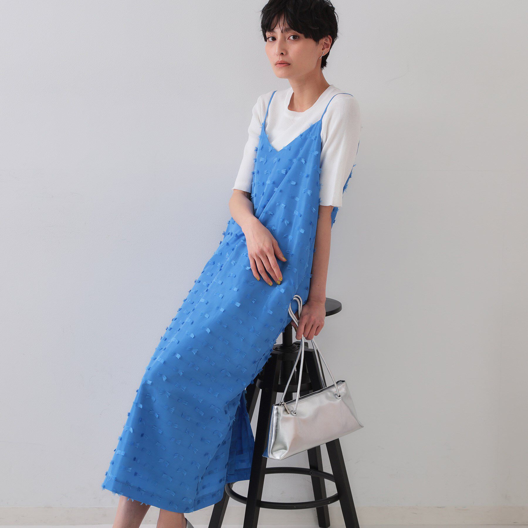 OPAQUE.CLIP「リボンジャカードキャミワンピース【洗濯機洗い可】」|ワンピース|ブルー(092)