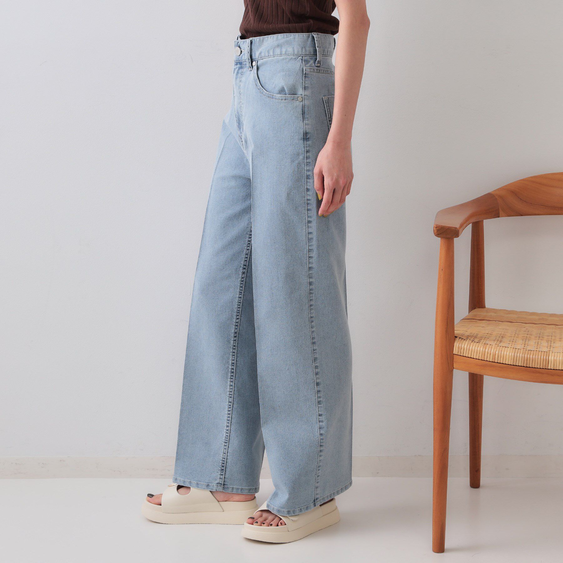 OPAQUE.CLIP「ストレッチライトオンスワイドデニム【洗濯機洗い可】」|デニム|