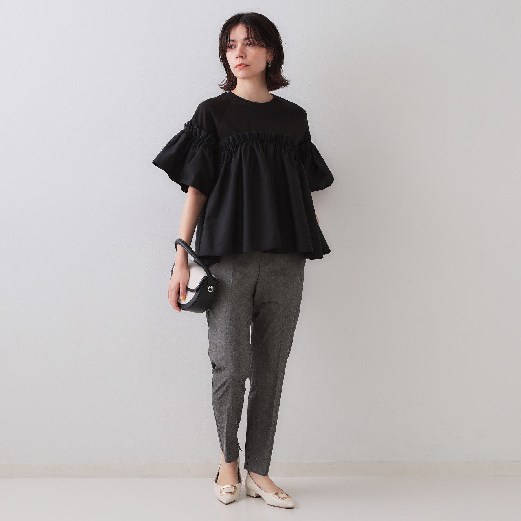 OPAQUE.CLIP「ギャザーフリルドッキングカットソー【洗濯機洗い可】」|Tシャツ・カットソー|