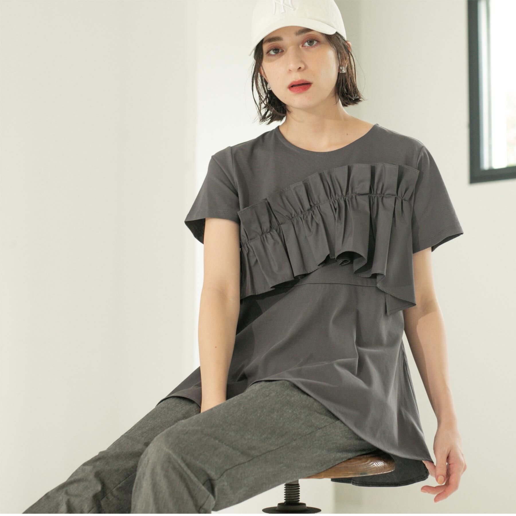 OPAQUE.CLIP「フリルドッキングペプラムトップス【接触冷感/洗濯機洗い可】」|Tシャツ・カットソー|