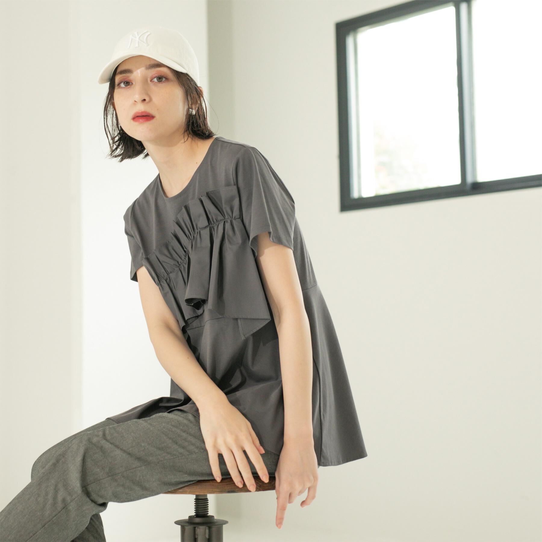 OPAQUE.CLIP「フリルドッキングペプラムトップス【接触冷感/洗濯機洗い可】」|Tシャツ・カットソー|