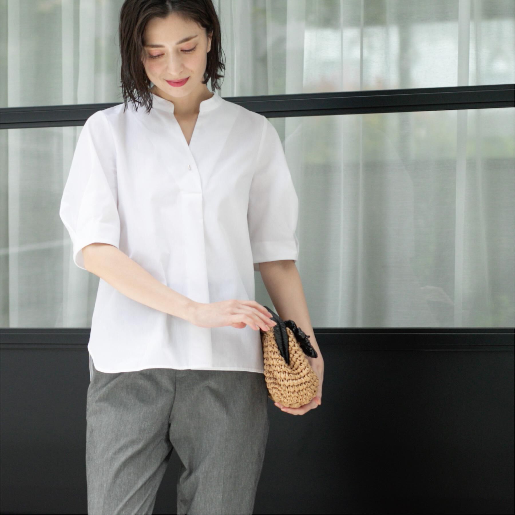 OPAQUE.CLIP「スキッパータックスリーブブラウス【洗濯機洗い可】」|シャツ・ブラウス|