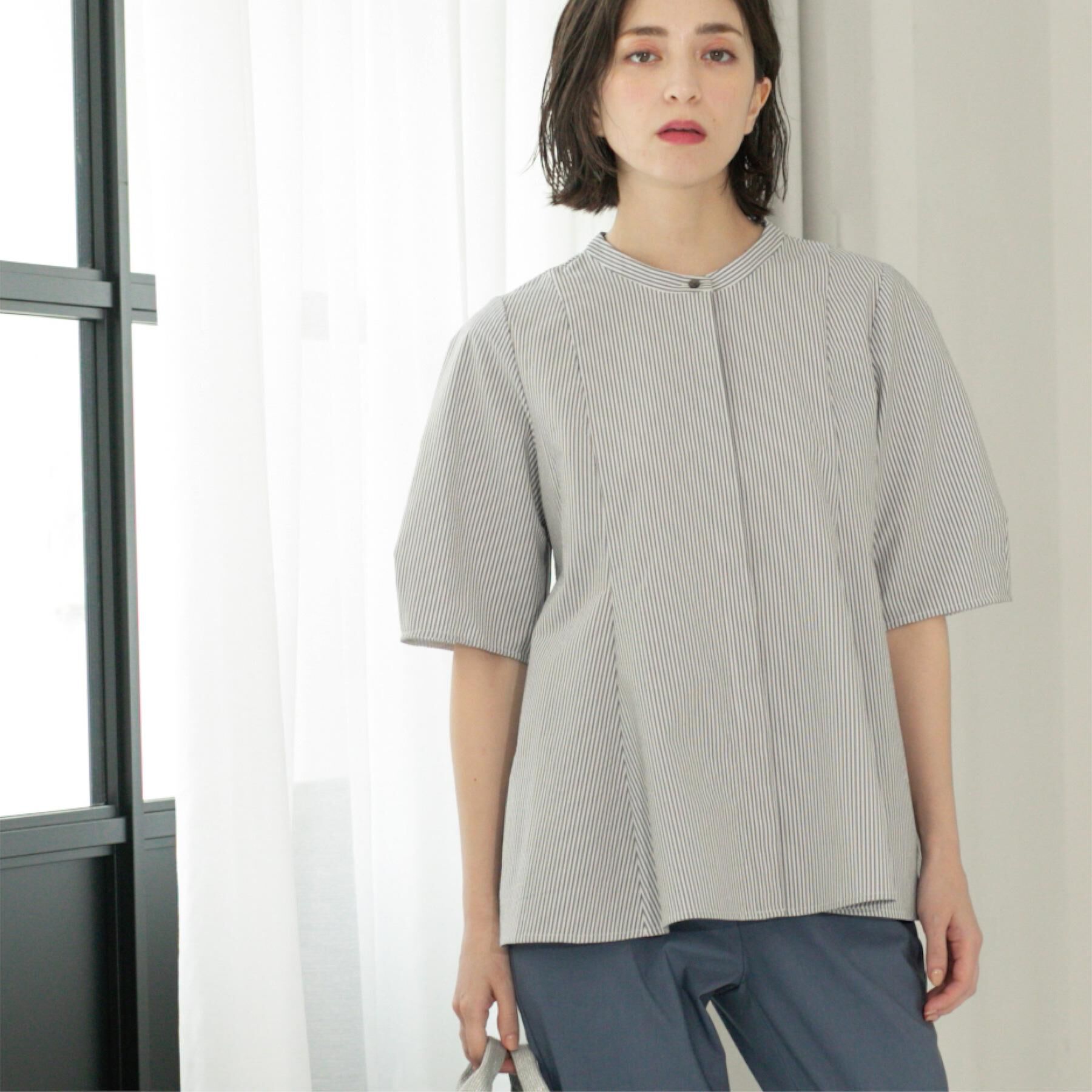 OPAQUE.CLIP「サッカーストライプペプラムブラウス【吸水速乾/イージーアイロン/洗濯機洗い可】」|シャツ・ブラウス|